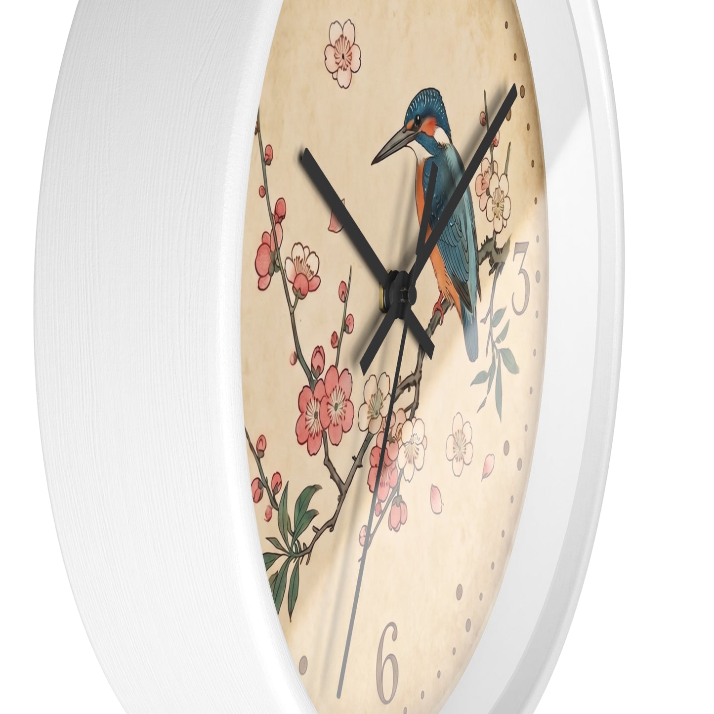 Kingfisher on Cherry Blossom Wall Clock | Kacho-ga Vintage Japanese Bird Floral Clock