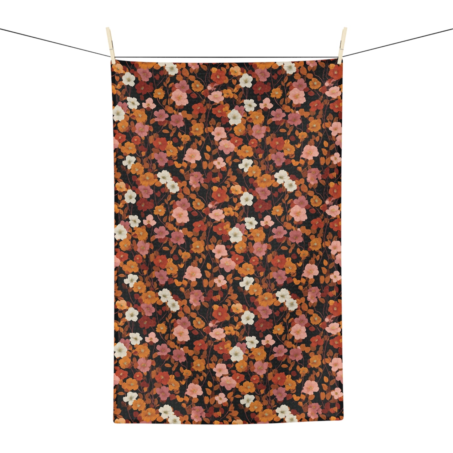 Autumn Floral Pattern Microfiber Tea Towel | Rust Orange Brown Floral Print