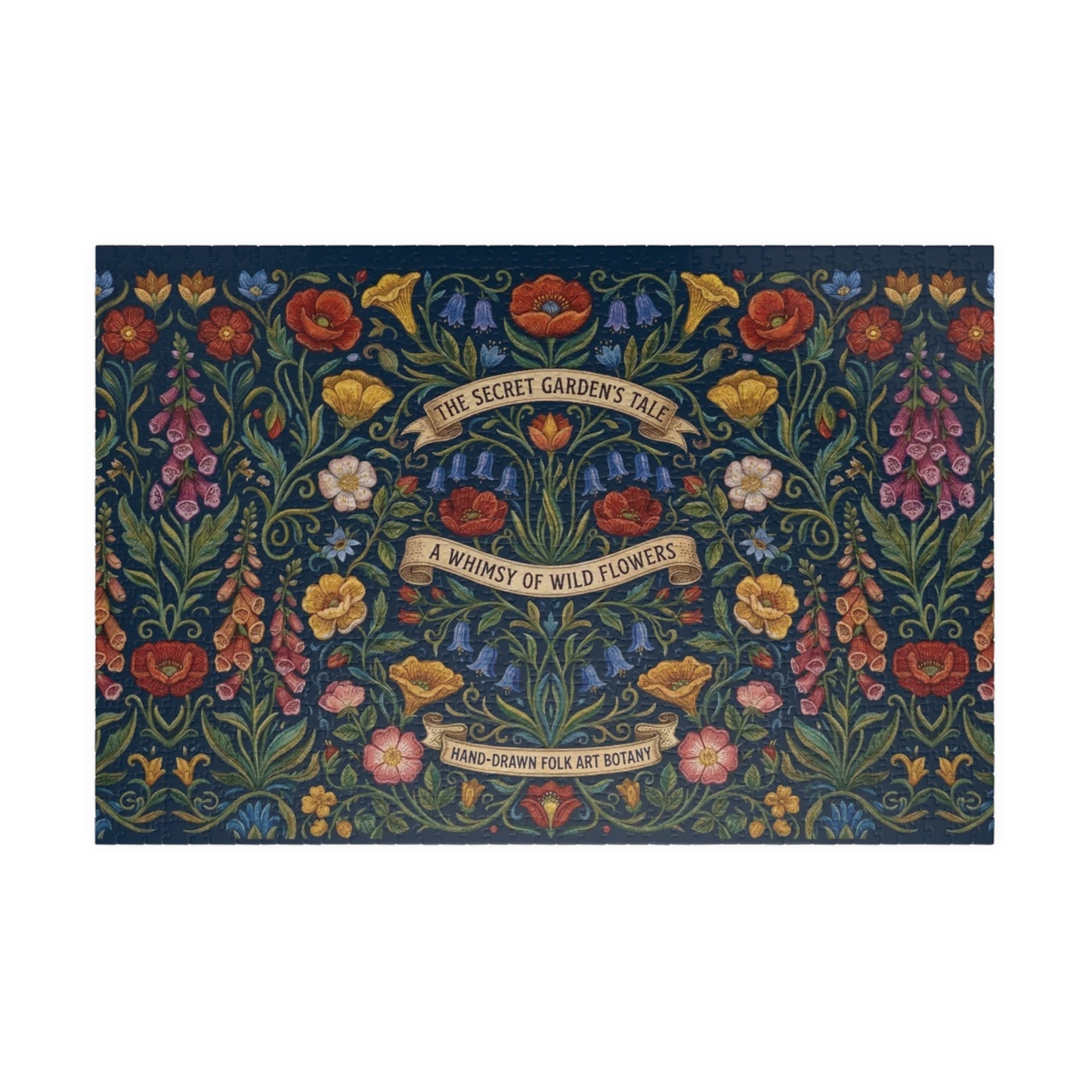 The Secret Garden Tale floral illustration Puzzle | wildflower folk art 110, 252, 520, or 1014 piece jigsaw