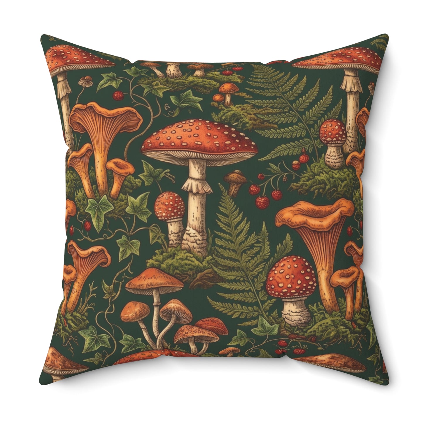 Autumn Mushrooms pillow | Forest fungi botanical throw pillow