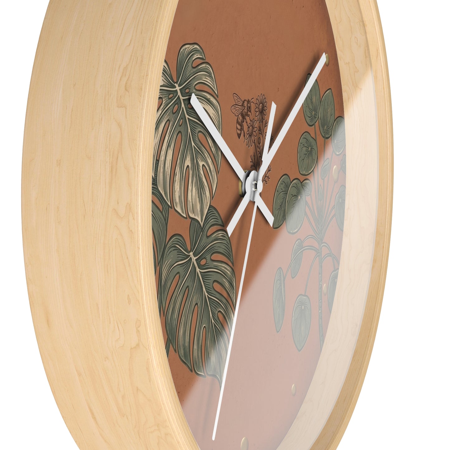 Monstera & Pilea Illustration Wall Clock | Terracotta Botanical Clock