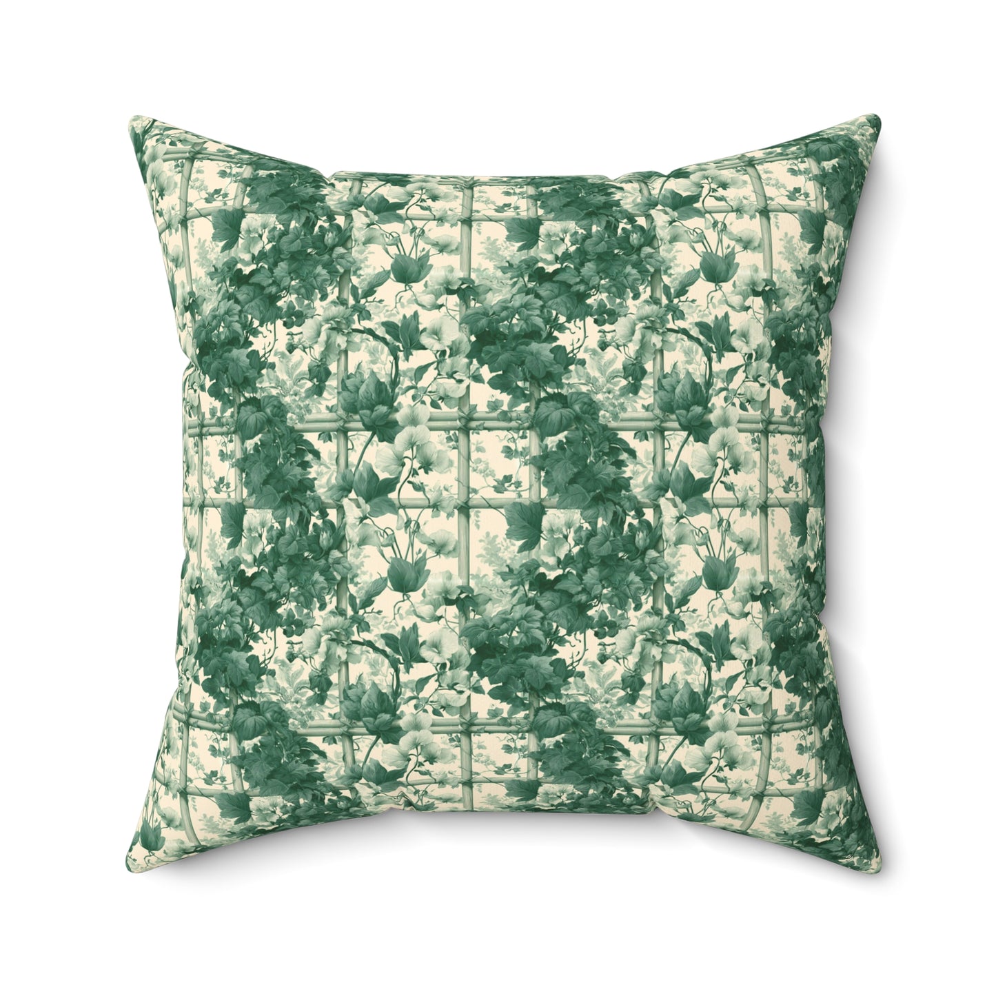 Green Floral Toile Pillow | Botanical Pattern Square Pillow