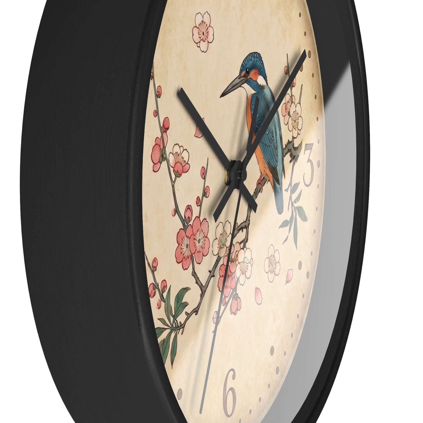 Kingfisher on Cherry Blossom Wall Clock | Kacho-ga Vintage Japanese Bird Floral Clock