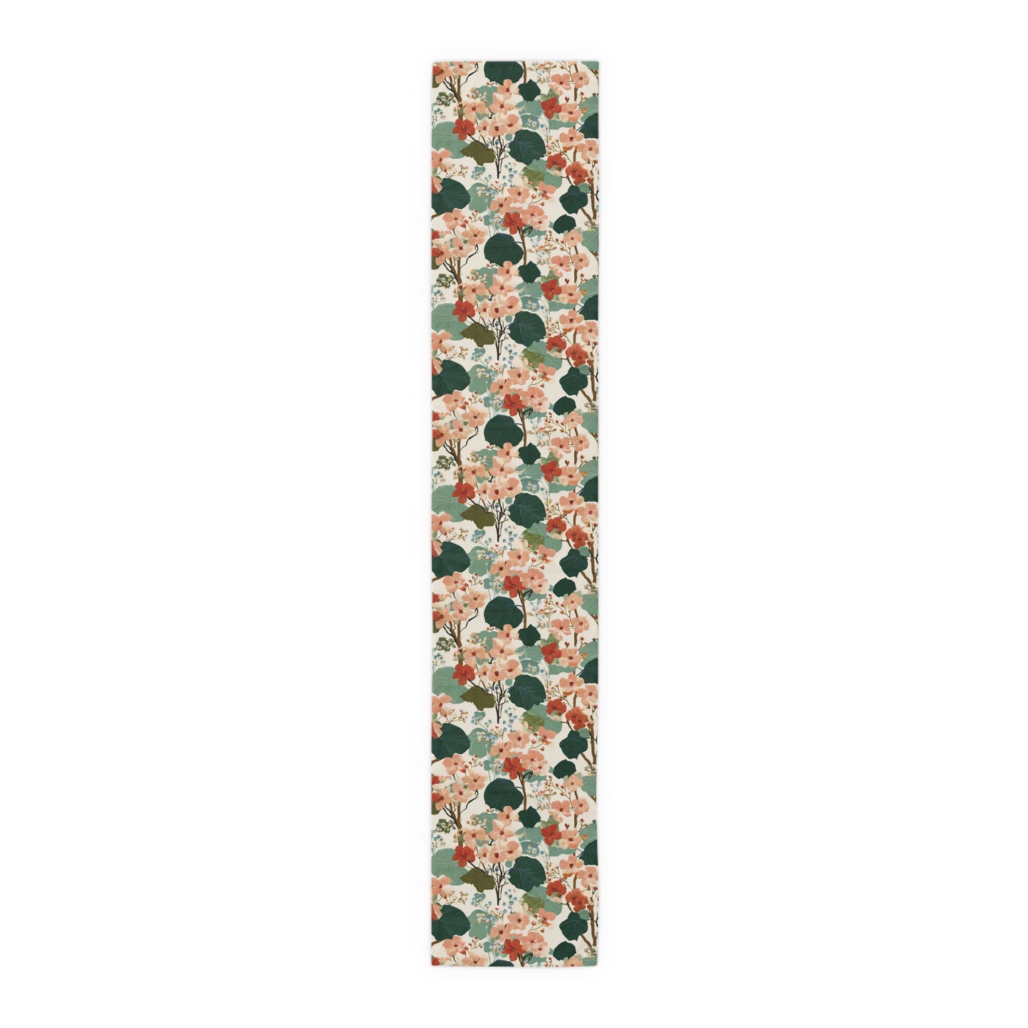 Vintage Floral Pattern Table Runner | Green Peach Cotton-Poly Blend