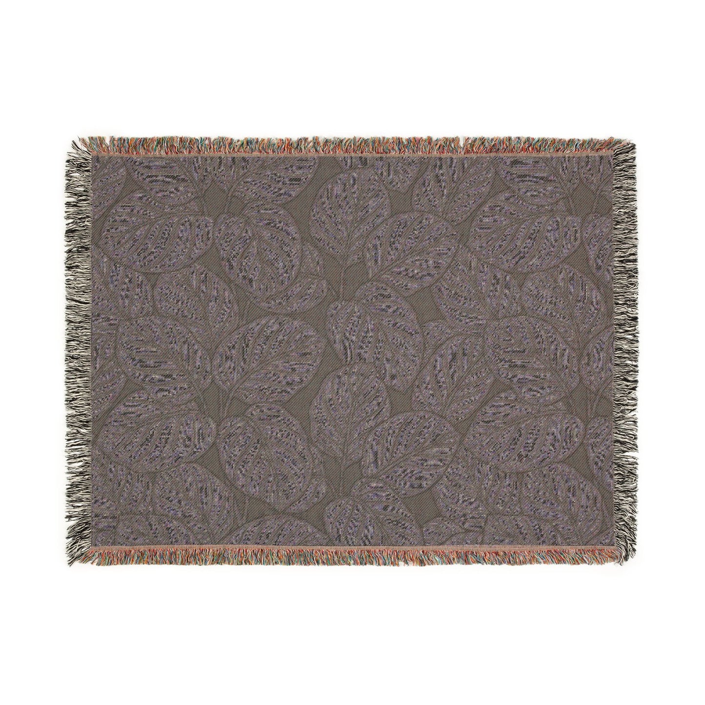 Green Leaf Calathea Orbifolia Pattern Woven Blanket | Botanical Throw, Fringe Edge