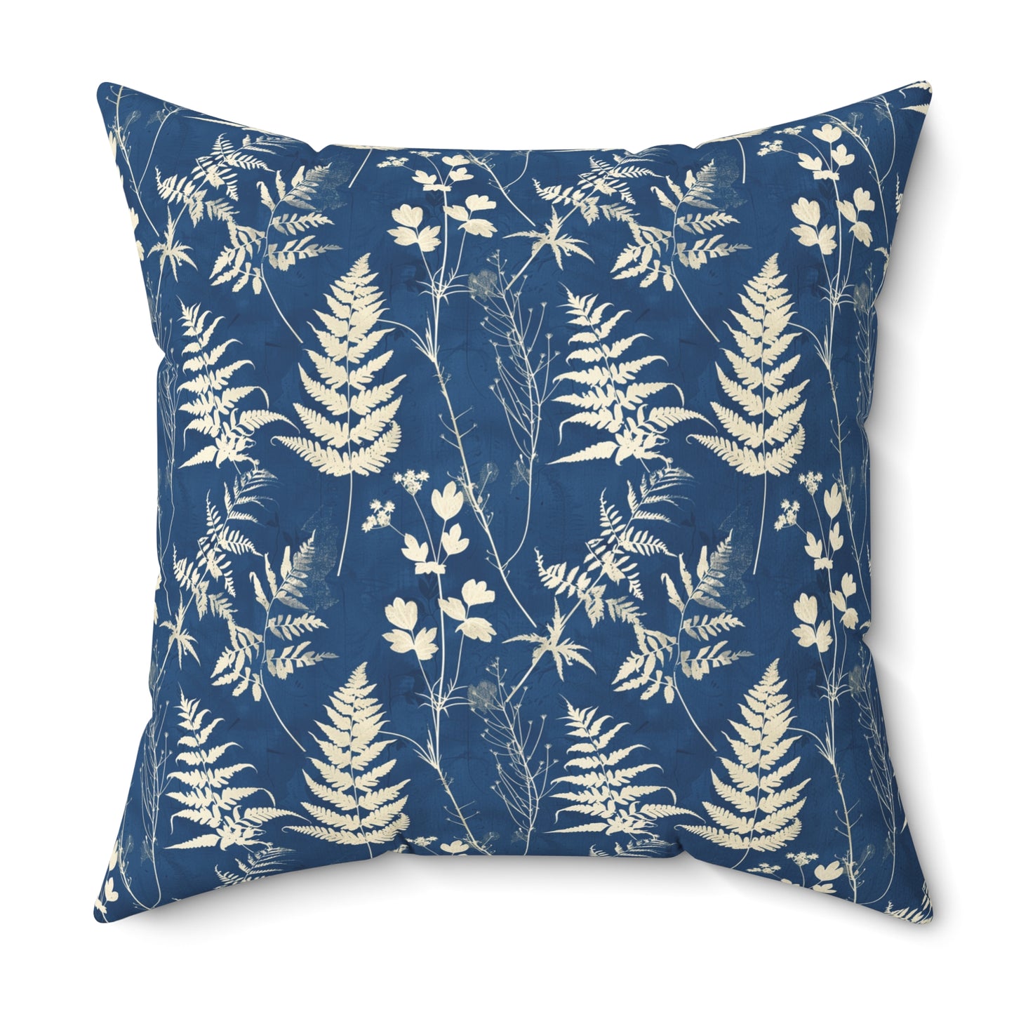 Indigo Fern Botanical Print Pillow | Blue Nature Throw Pillow