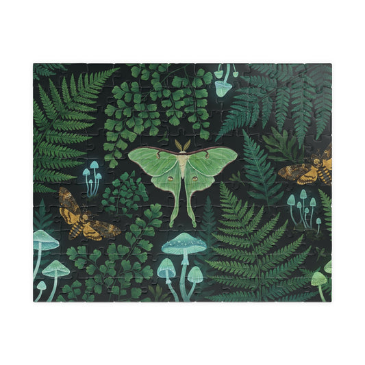 Dark Cottagecore Puzzle, Ferns & Moths Jigsaw, Witchy Gift, 110, 252, 520, 1014-piece Botanical Art
