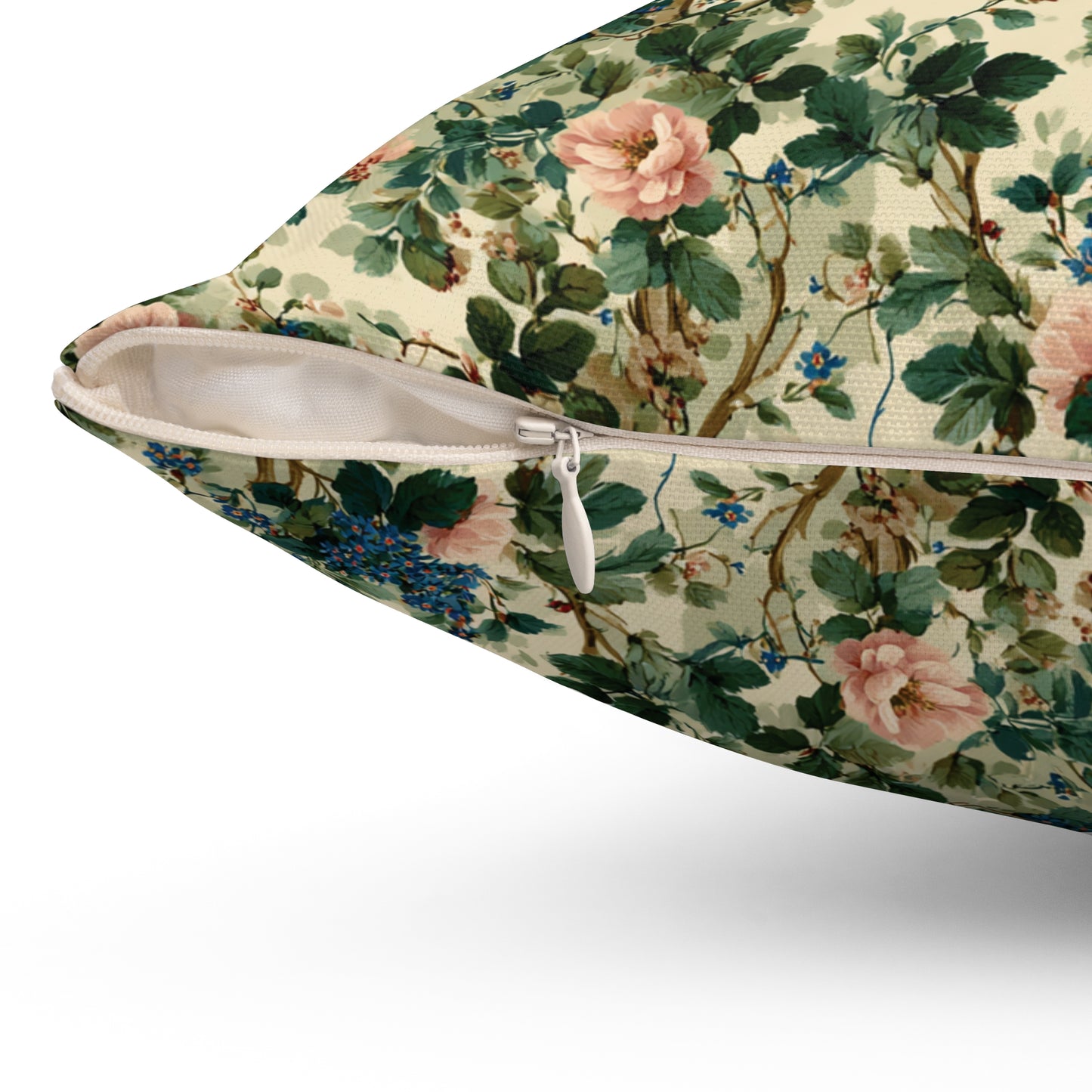 Vintage Floral Pattern Pillow | Pink Roses Green Vines Square Pillow