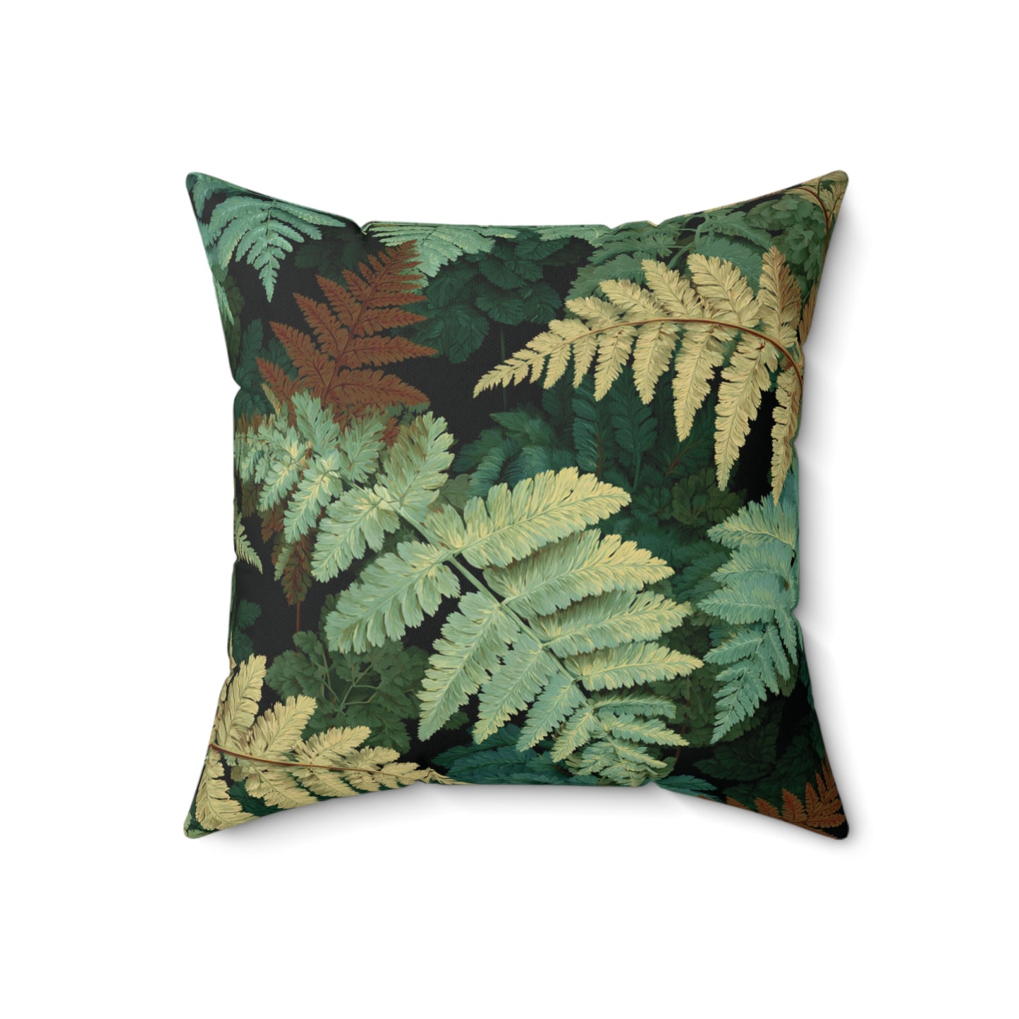 Botanical Fern Leaves Pillow | Woodland Green Foliage Square Throw Pillow