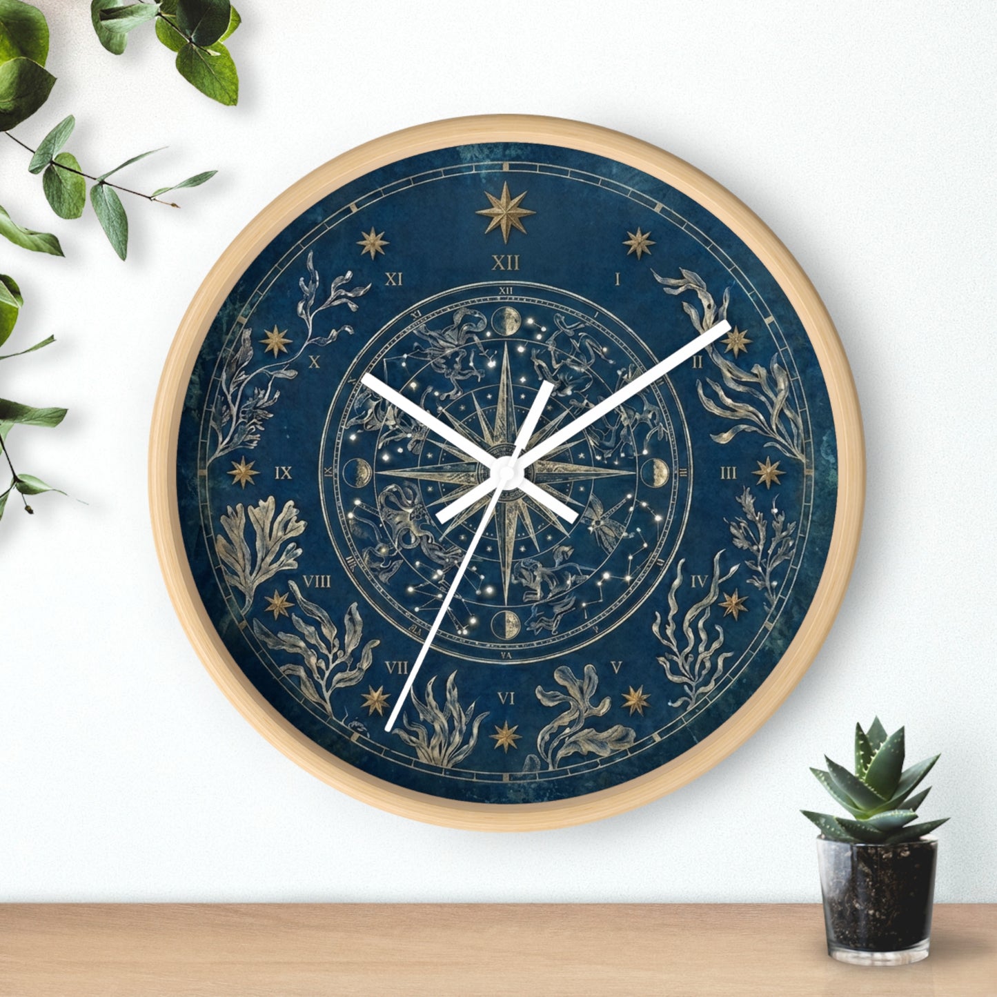 Celestial Star Map Wall Clock | Nautical Seaweed Art, Dark Academia Decor