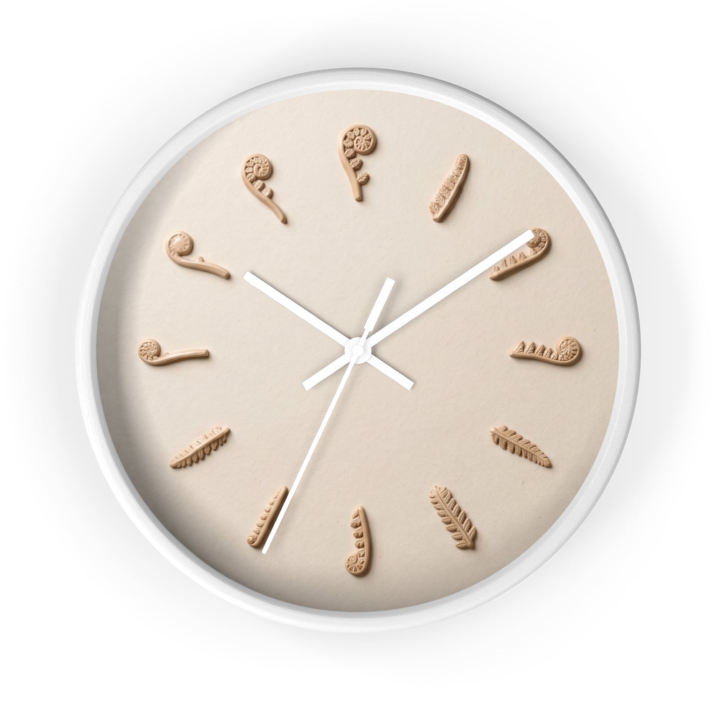 Clay Fern Motif Wall Clock | Minimal Botanical Timepiece