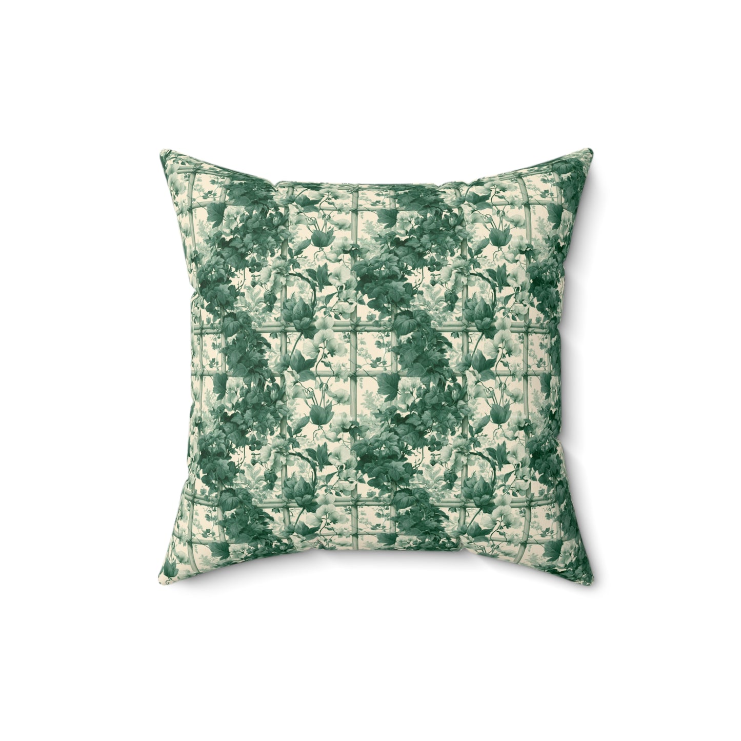 Green Floral Toile Pillow | Botanical Pattern Square Pillow