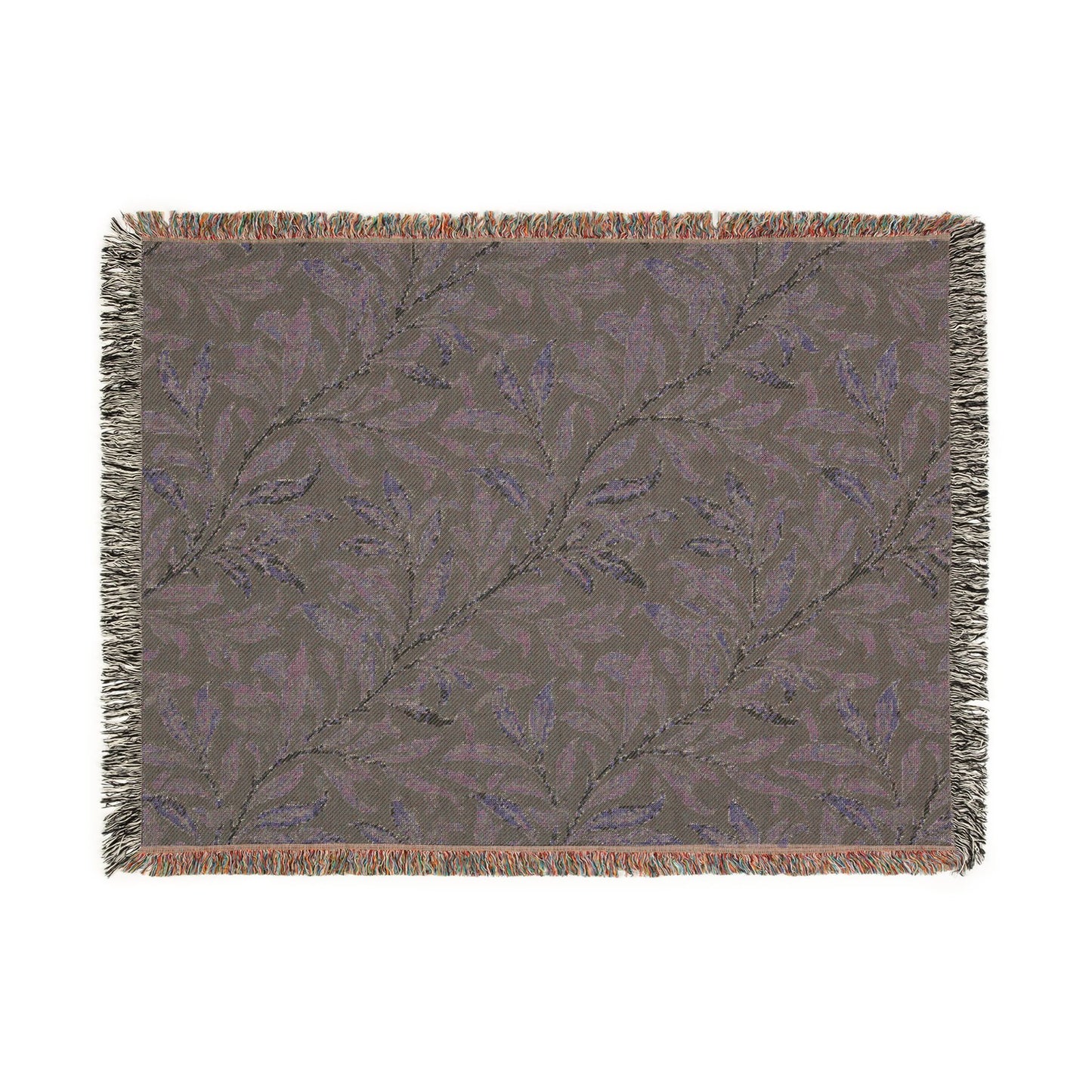 Olive Leaf Pattern Woven Blanket | Botanical Throw, Tapestry Fringe