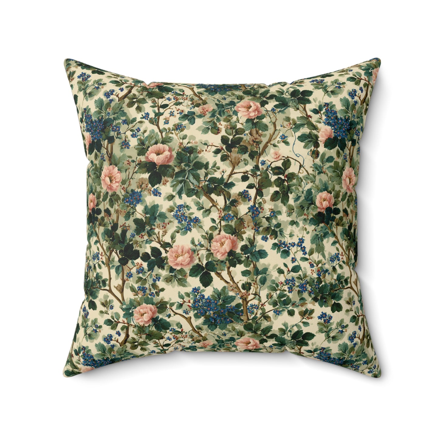Vintage Floral Pattern Pillow | Pink Roses Green Vines Square Pillow