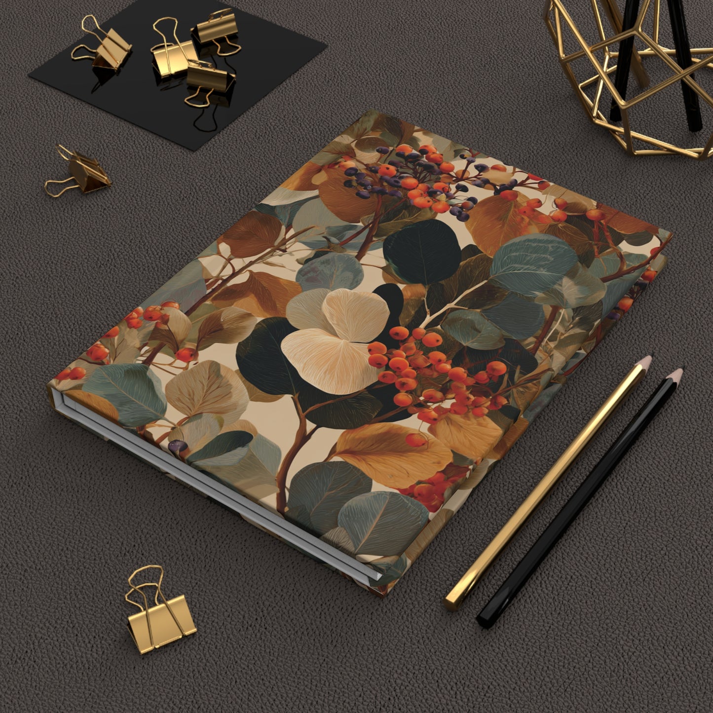 Autumn Botanical Berries Hardcover Journal | Floral Leaves Notebook