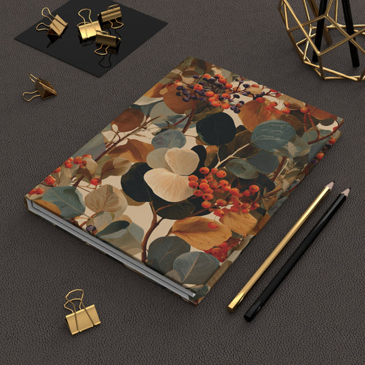 Autumn Botanical Berries Hardcover Journal | Floral Leaves Notebook