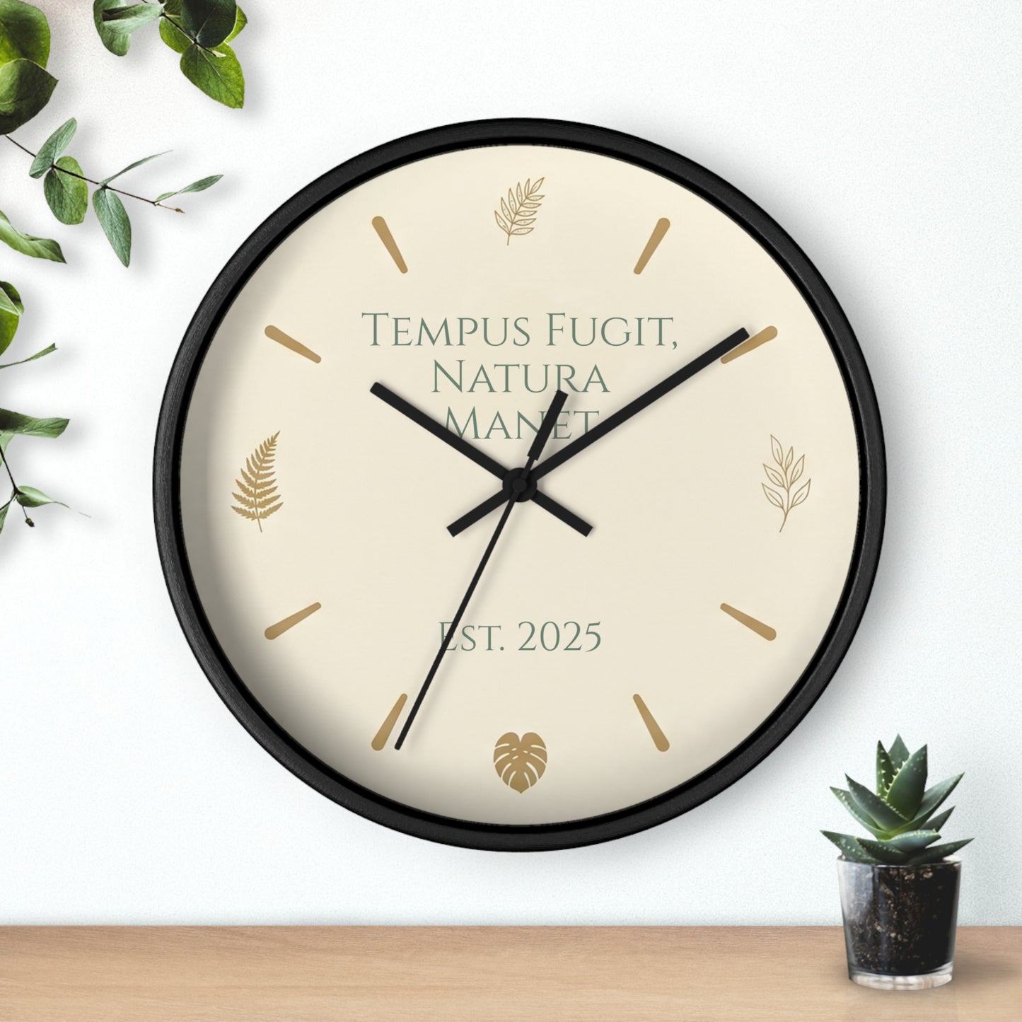 Custom Botanical Clock - Minimalist Fern Monstera Wall Decor - Personalized Timepiece