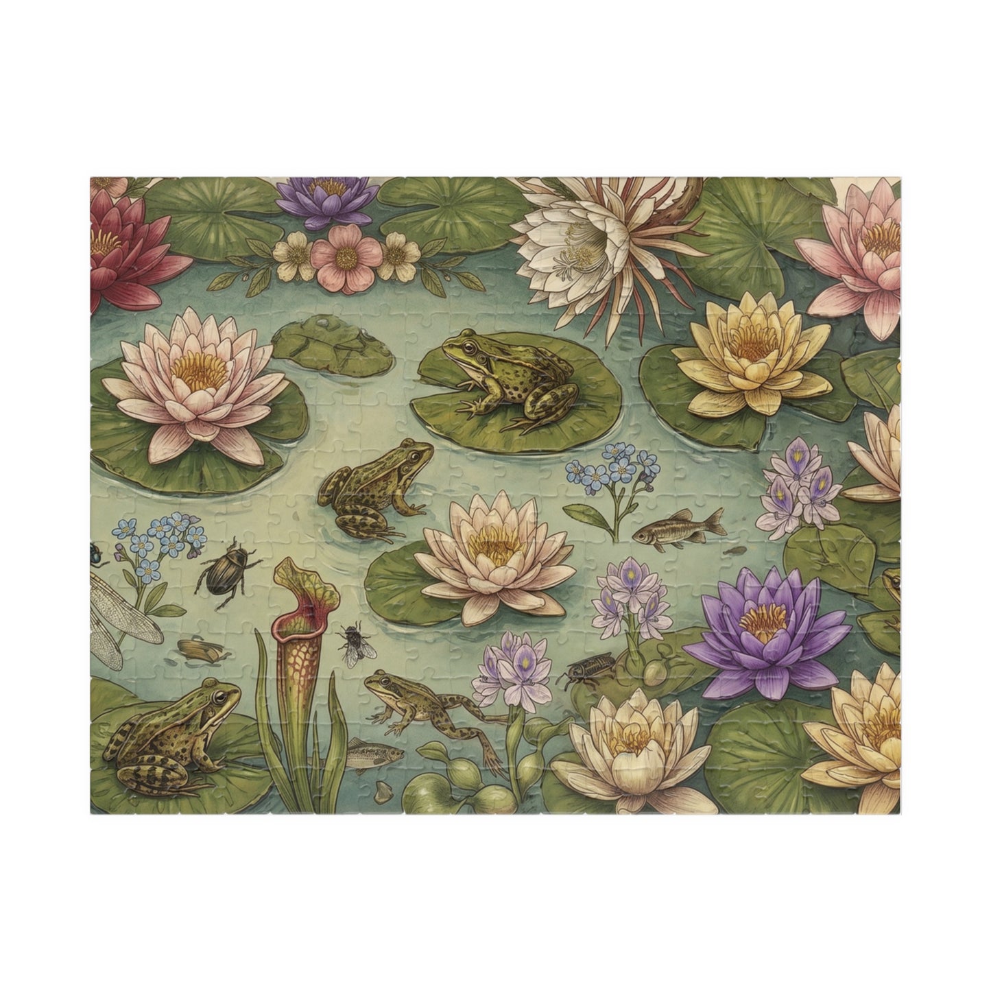 Frogs and Waterlilies Puzzle 110, 252, 520, 1014-piece | Botanical Pond Jigsaw