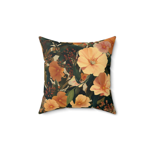 Peach Floral Pattern Pillow | Botanical Throw Pillow, Vintage Garden Design