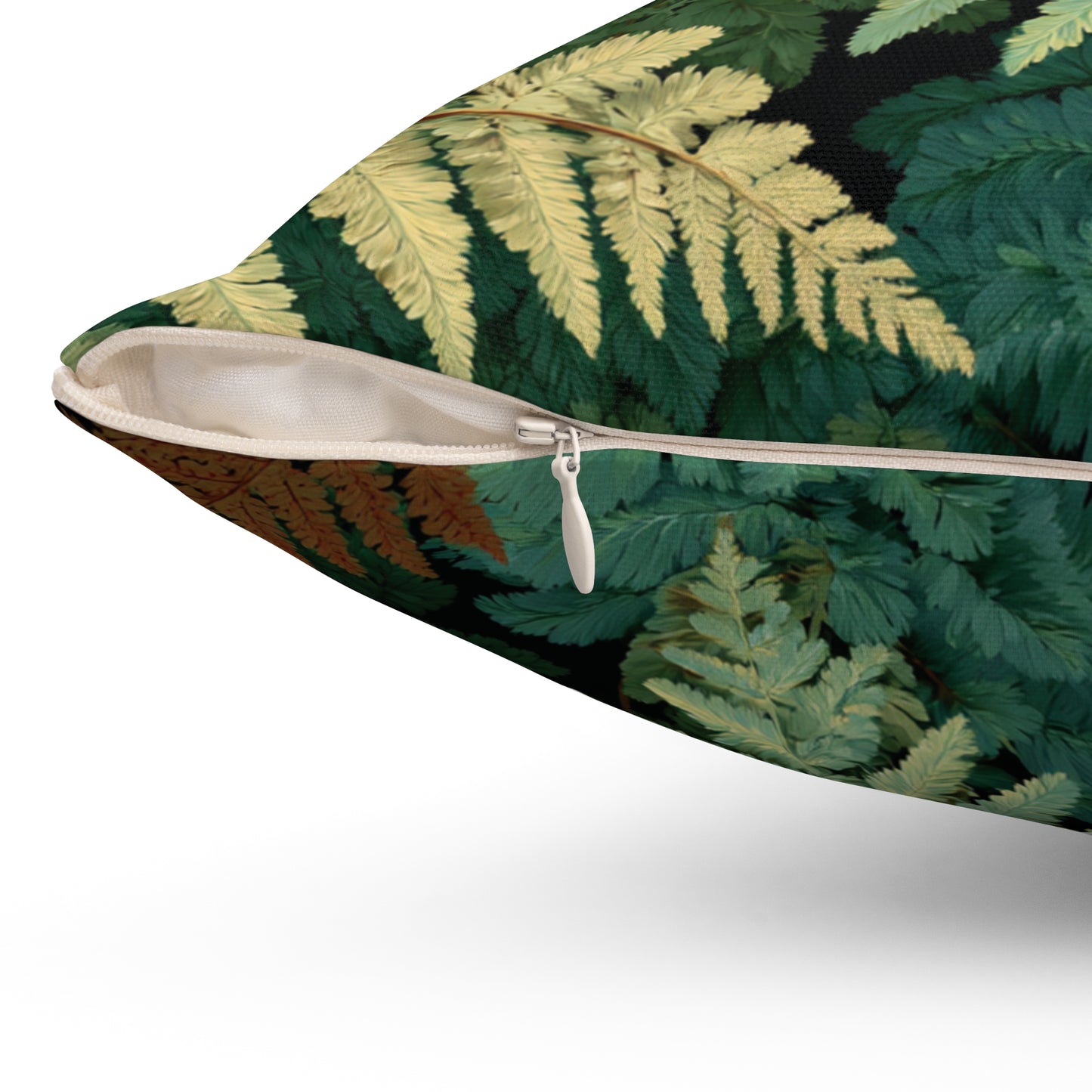 Botanical Fern Leaves Pillow | Woodland Green Foliage Square Throw Pillow