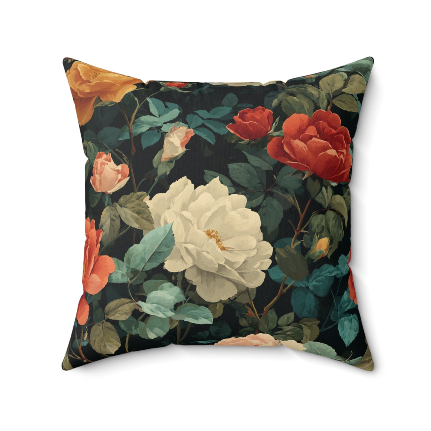 Vintage Floral Rose Bouquet Pillow | Dark Botanical Throw Pillow