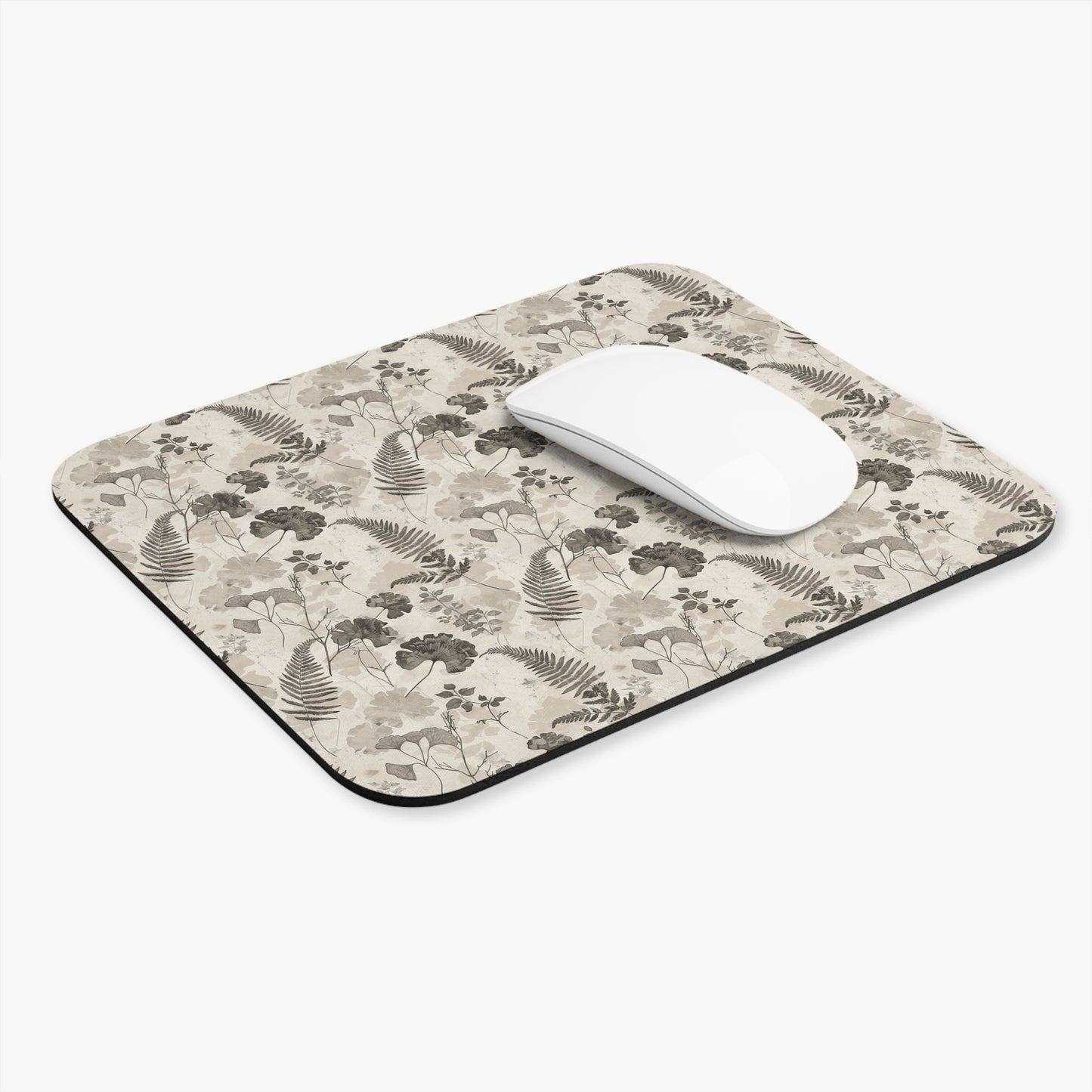 Neutral Botanical Ferns Ginkgo Mouse Pad | Watercolor Floral Desk Mat
