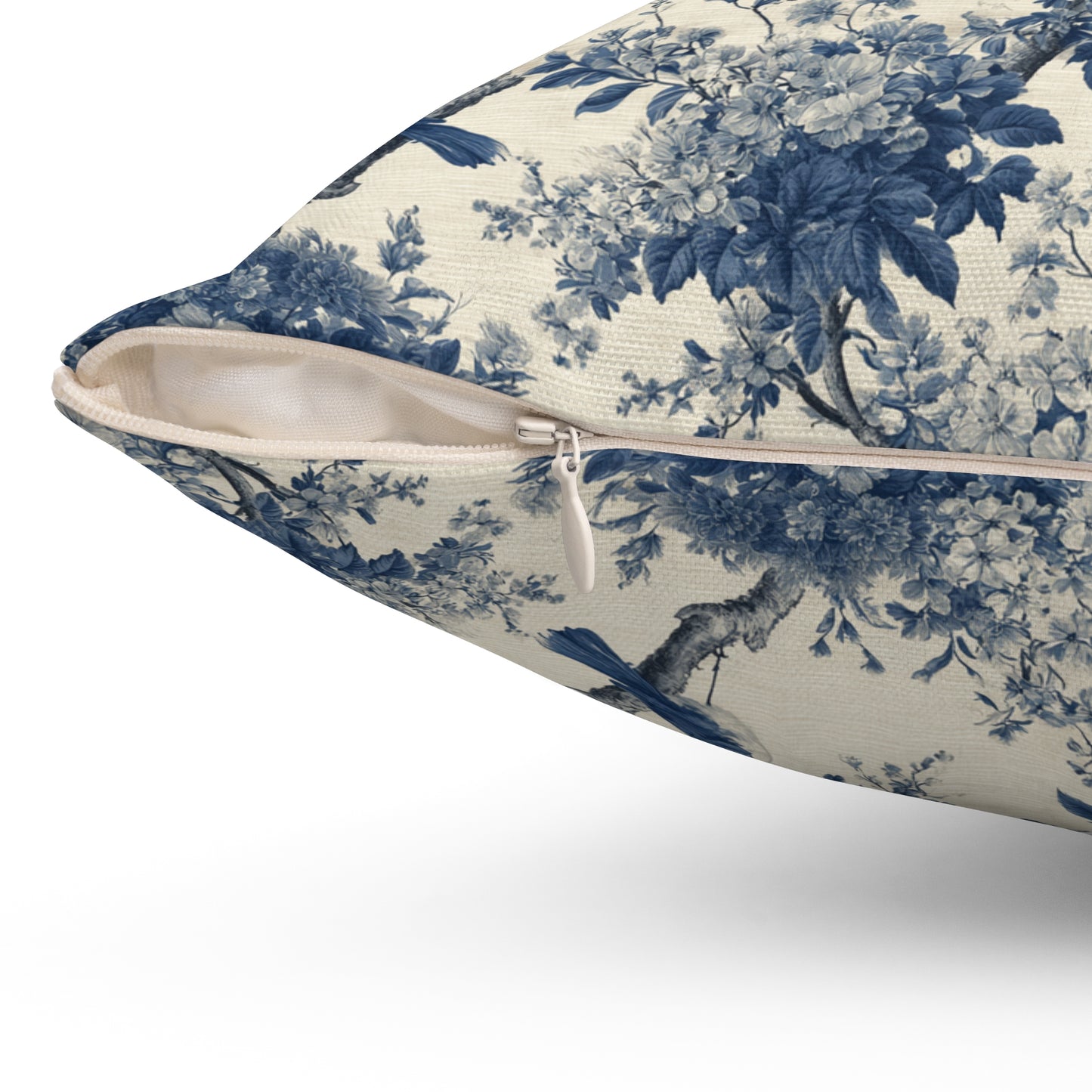 Blue Toile de Jouy Bird Pattern Pillow | Decorative Square Pillow