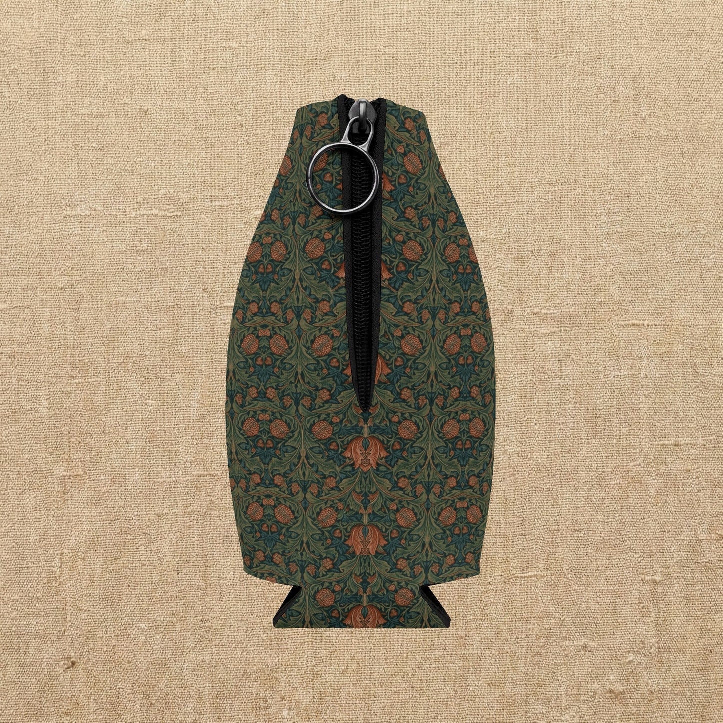 William Morris Style Floral Pattern Zip-Up Bottle Cooler Sleeve