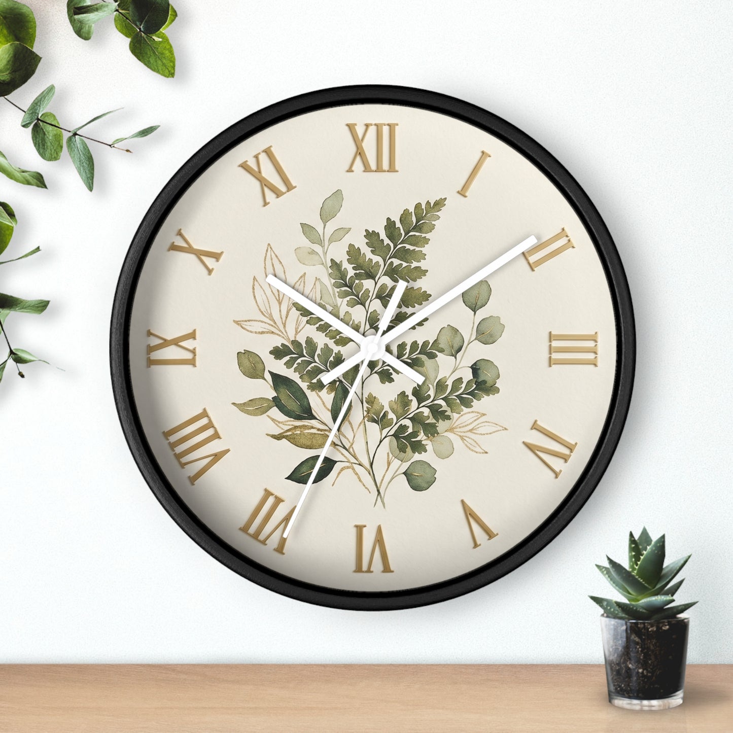 Green Botanical Roman Numeral Wall Clock | Floral Clock
