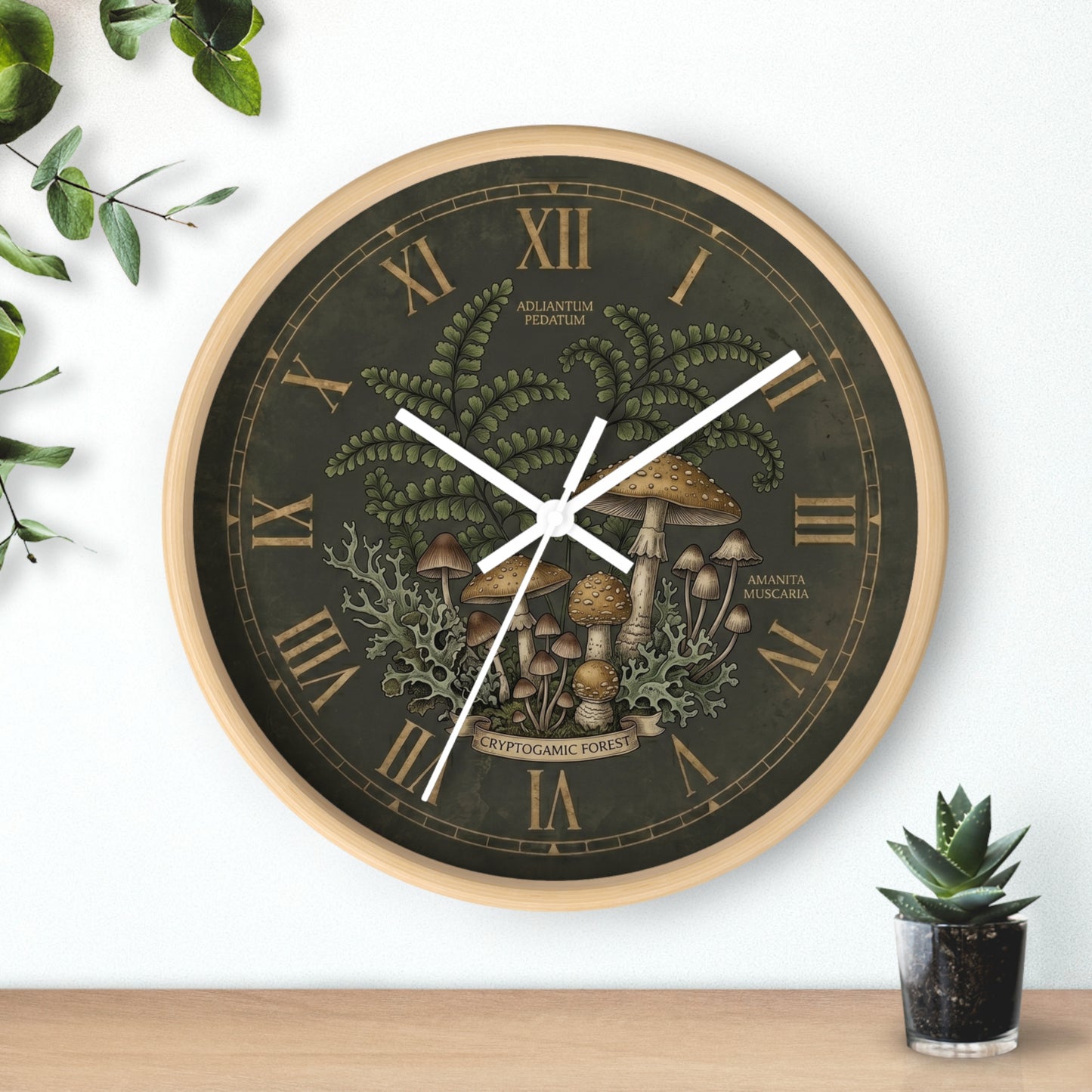 Mushroom Botanical Wall Clock | Vintage Fern Illustration