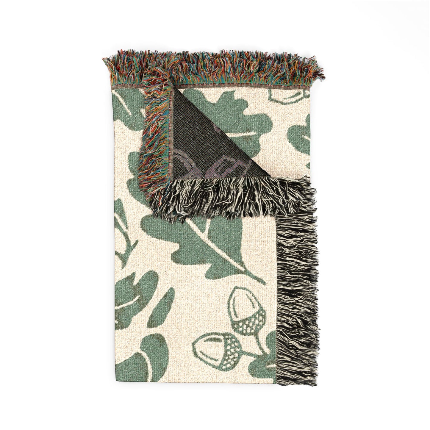 Oak Leaf Acorn Pattern Woven Blanket | Botanical Throw, Autumn Decor