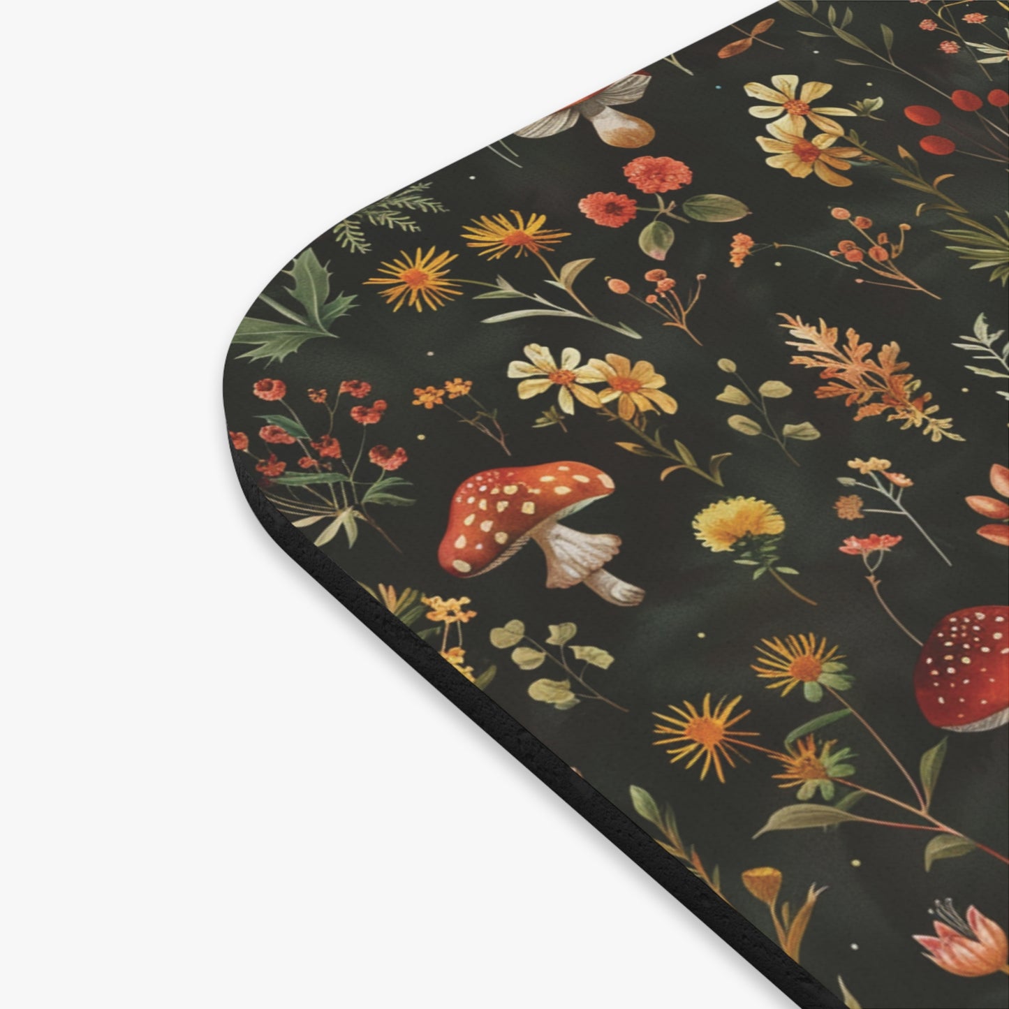 Woodland Mushrooms and Wildflowers Mouse Pad | Autumn Botanical Desk Mat