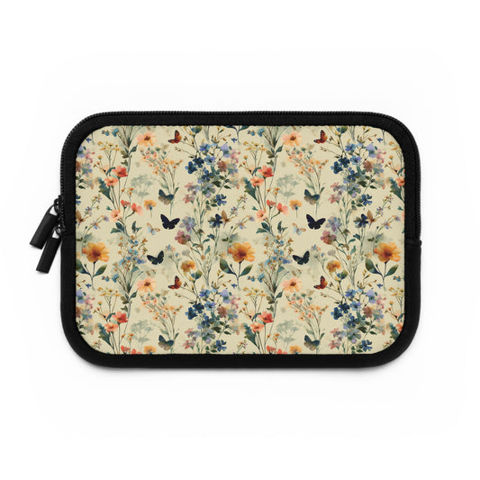 Vintage Wildflower and Butterflies Laptop Sleeve | Floral Nature Pattern