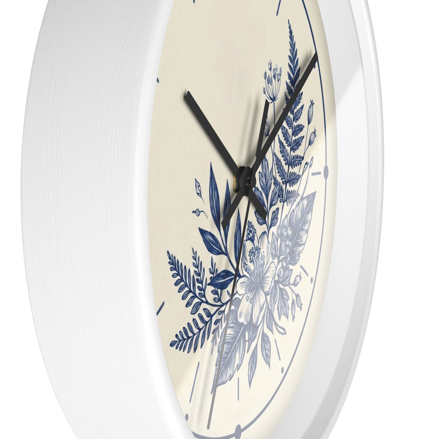 Blue Floral Illustration Wall Clock | Coastal Botanical Flower Clock