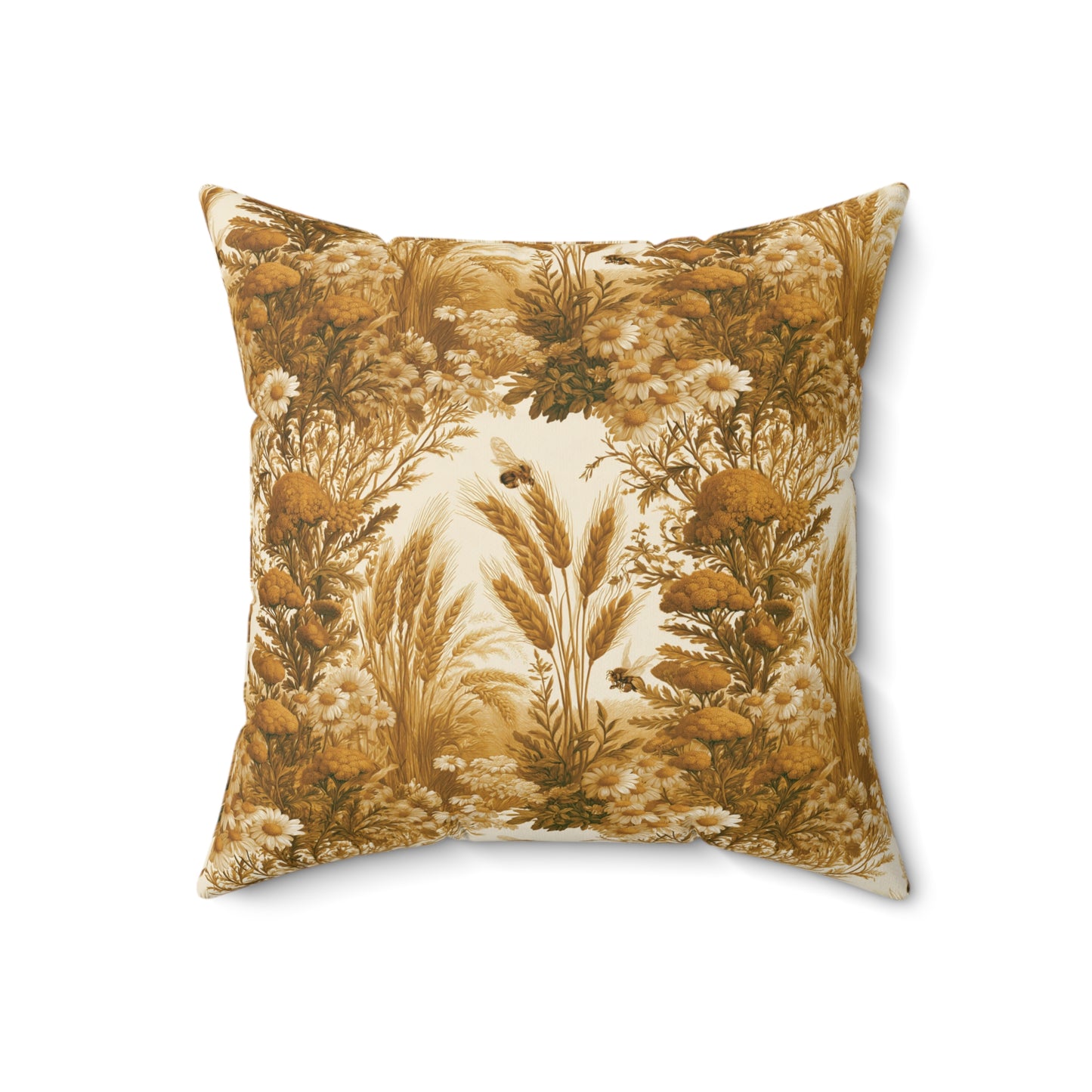 Vintage Yellow Floral Meadow Pillow | Golden Botanical Square Pillow