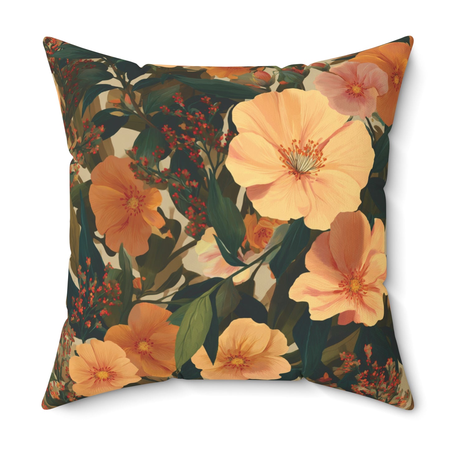 Peach Floral Pattern Pillow | Botanical Throw Pillow, Vintage Garden Design