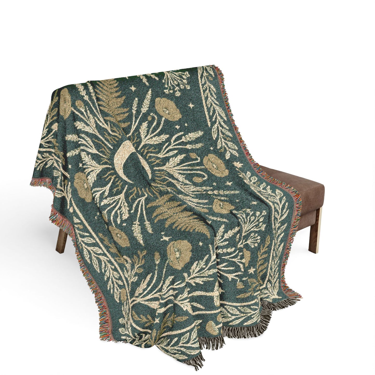 Crescent Moon Floral Woven Blanket | Boho Tapestry Throw