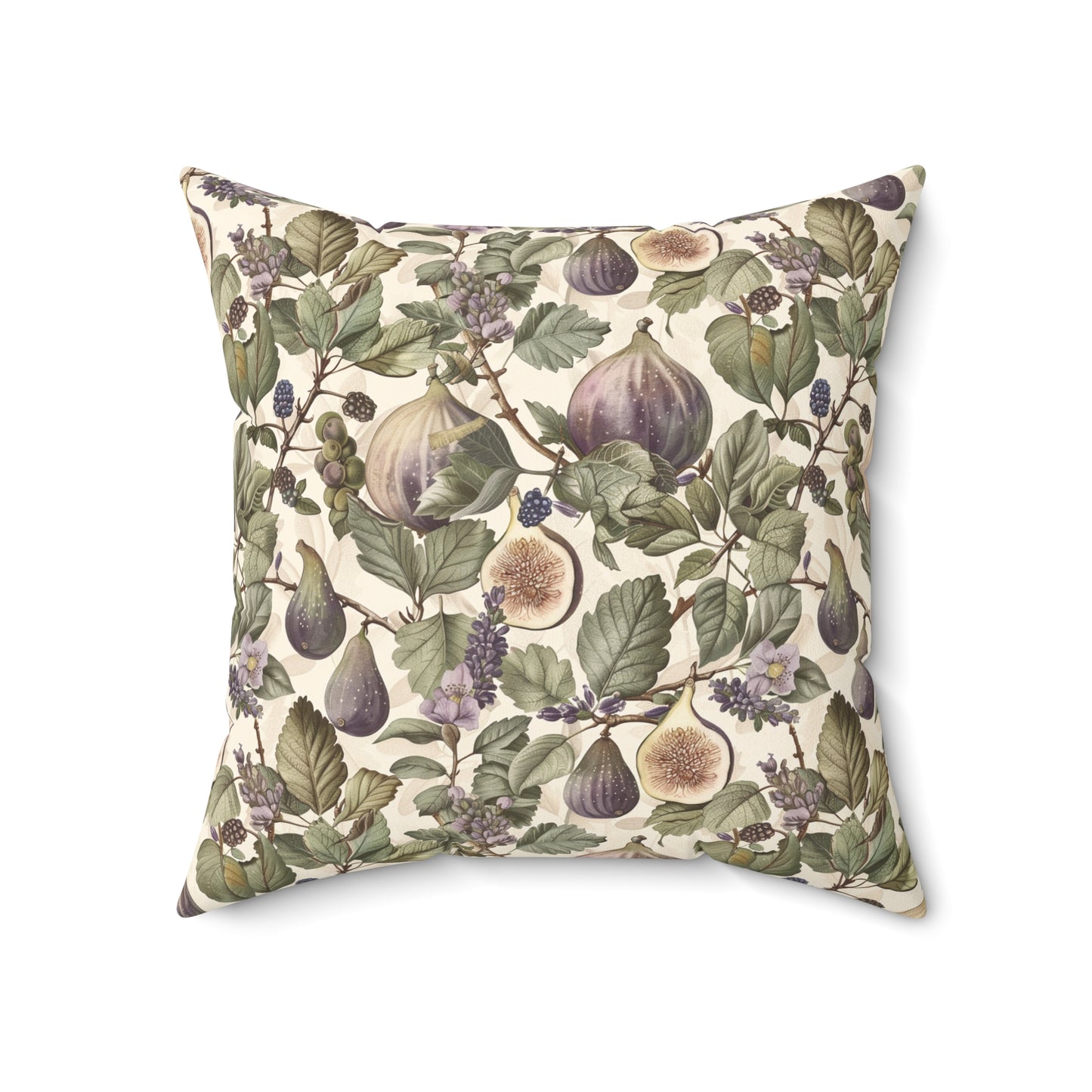 Vintage Fig Botanical Pillow | Square Throw Pillow, Fruit Foliage Pattern