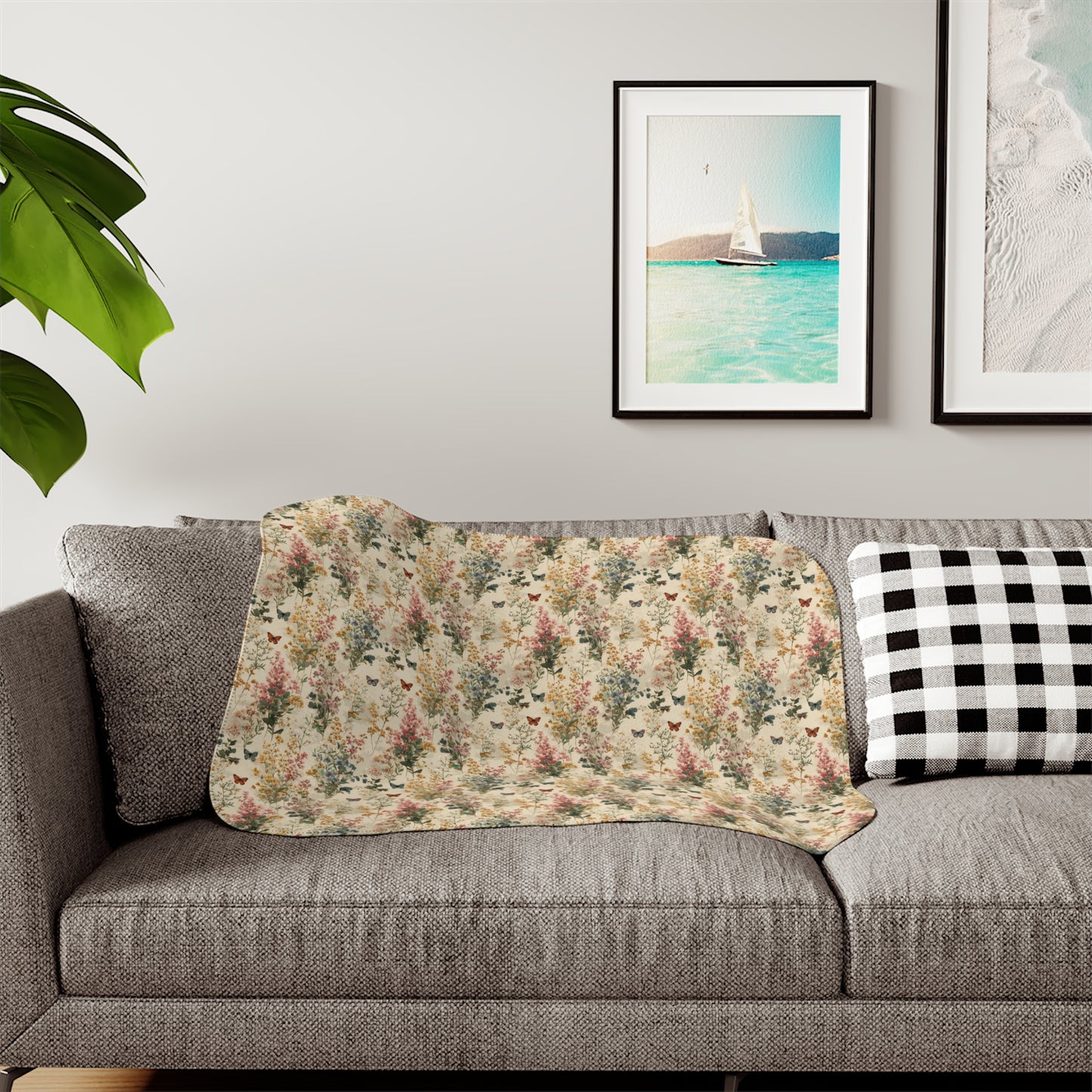 Vintage Floral Forest Sherpa Blanket | Cozy Fleece Backing
