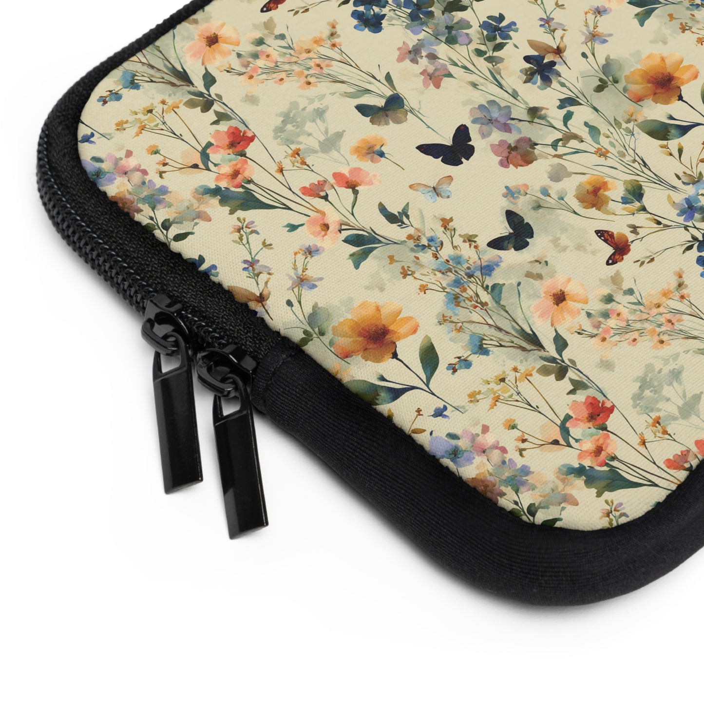 Vintage Wildflower and Butterflies Laptop Sleeve | Floral Nature Pattern