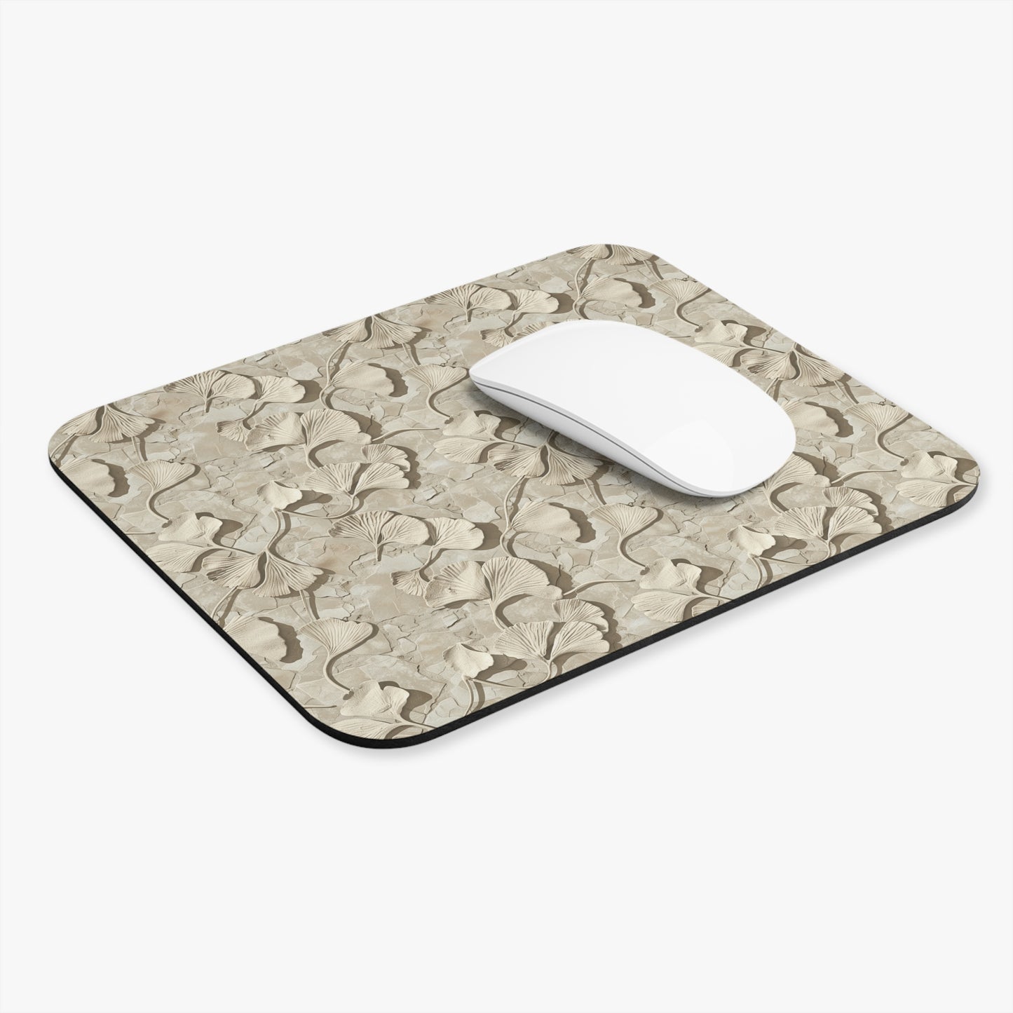Neutral Ginkgo Leaf Pattern Mouse Pad | Beige Botanical Desk Mat