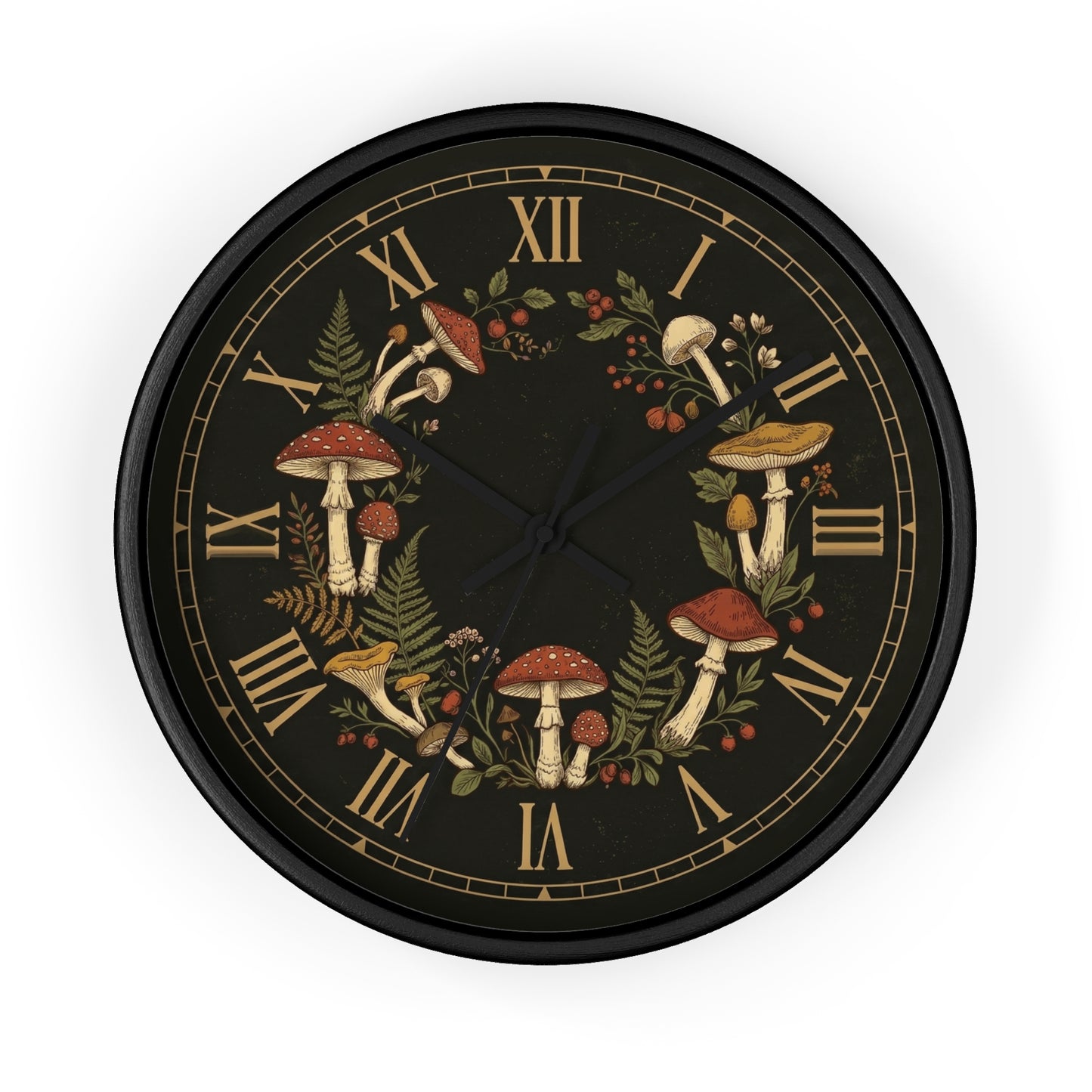 Vintage Mushroom Wreath Wall Clock | Botanical Roman Numerals