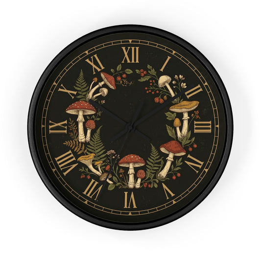 Vintage Mushroom Wreath Wall Clock | Botanical Roman Numerals