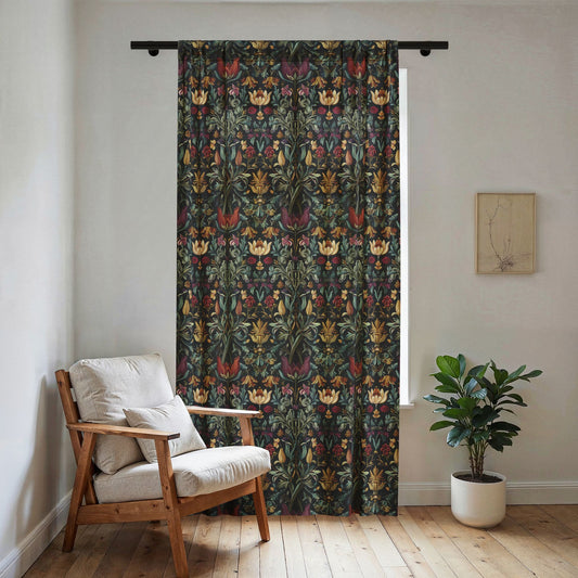 William Morris Style Floral Pattern Sheer Window Curtain | Vintage Botanical Print