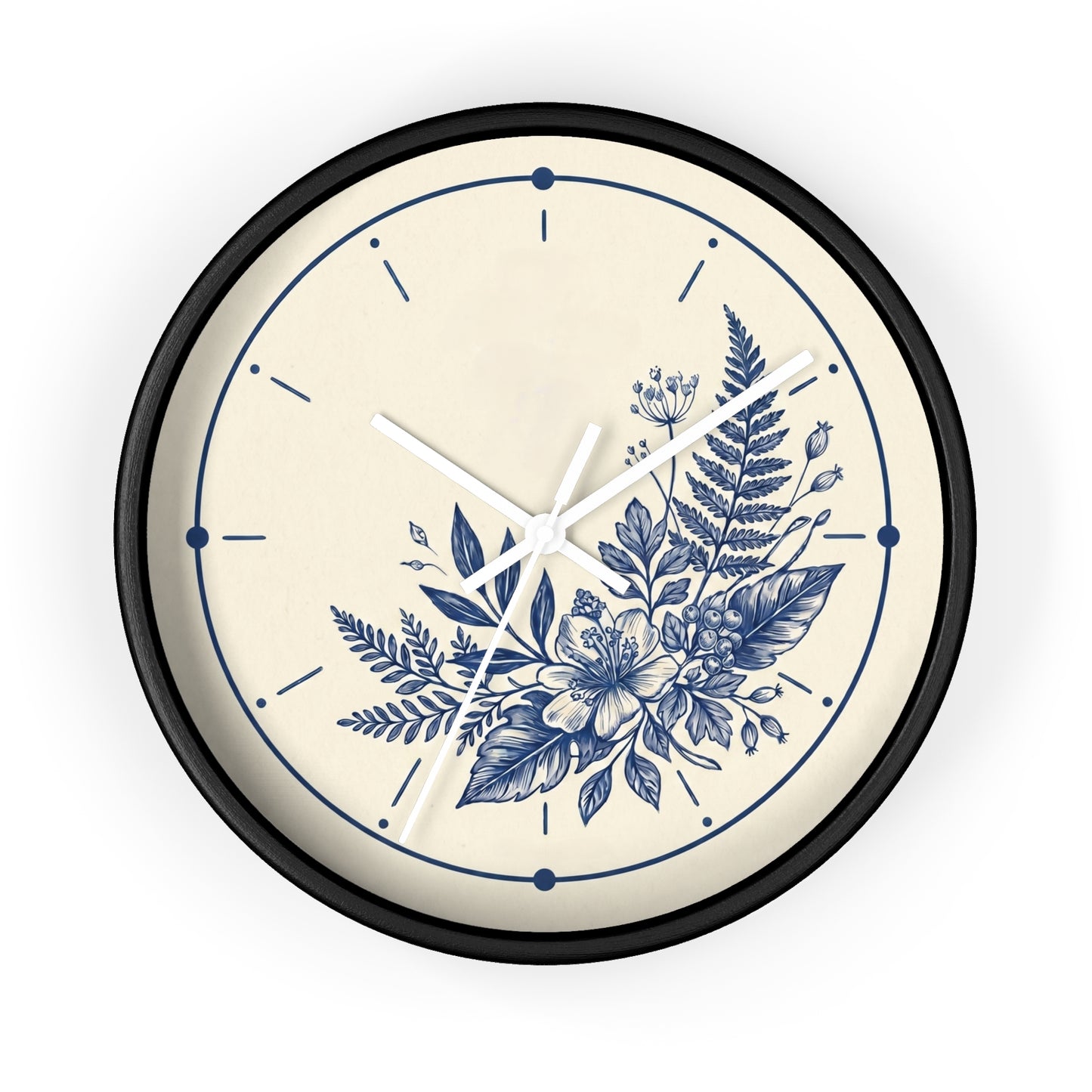 Blue Floral Illustration Wall Clock | Coastal Botanical Flower Clock