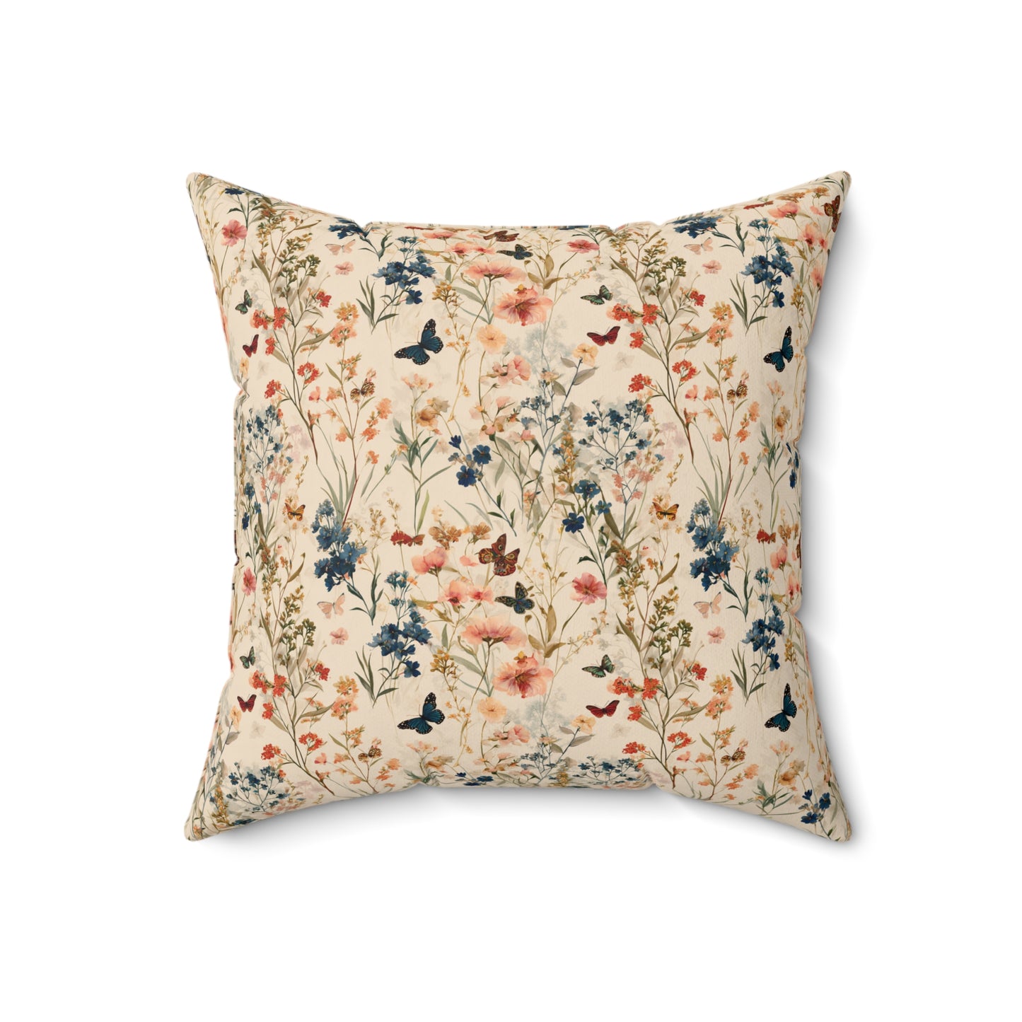 Vintage Wildflower and Butterfly Spun Polyester Square Pillow | Floral Throw Cushion