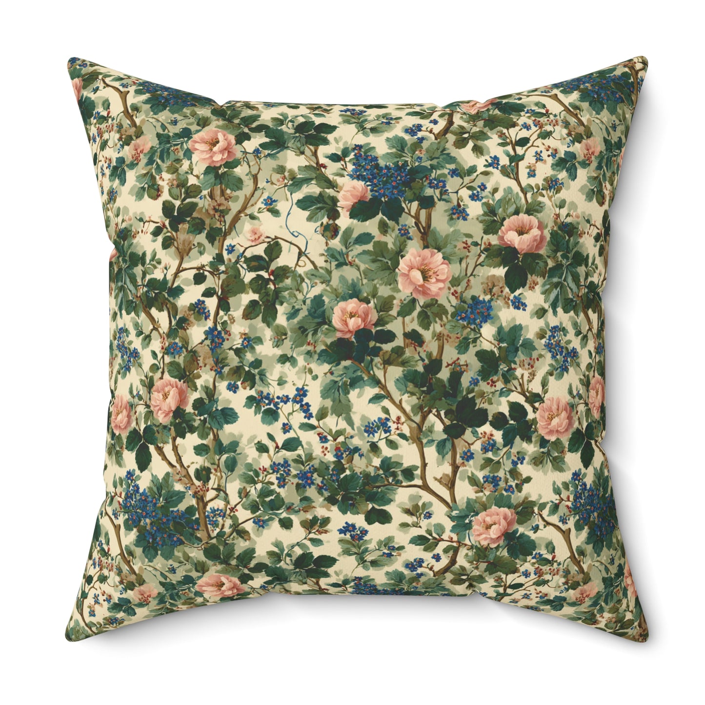 Vintage Floral Pattern Pillow | Pink Roses Green Vines Square Pillow