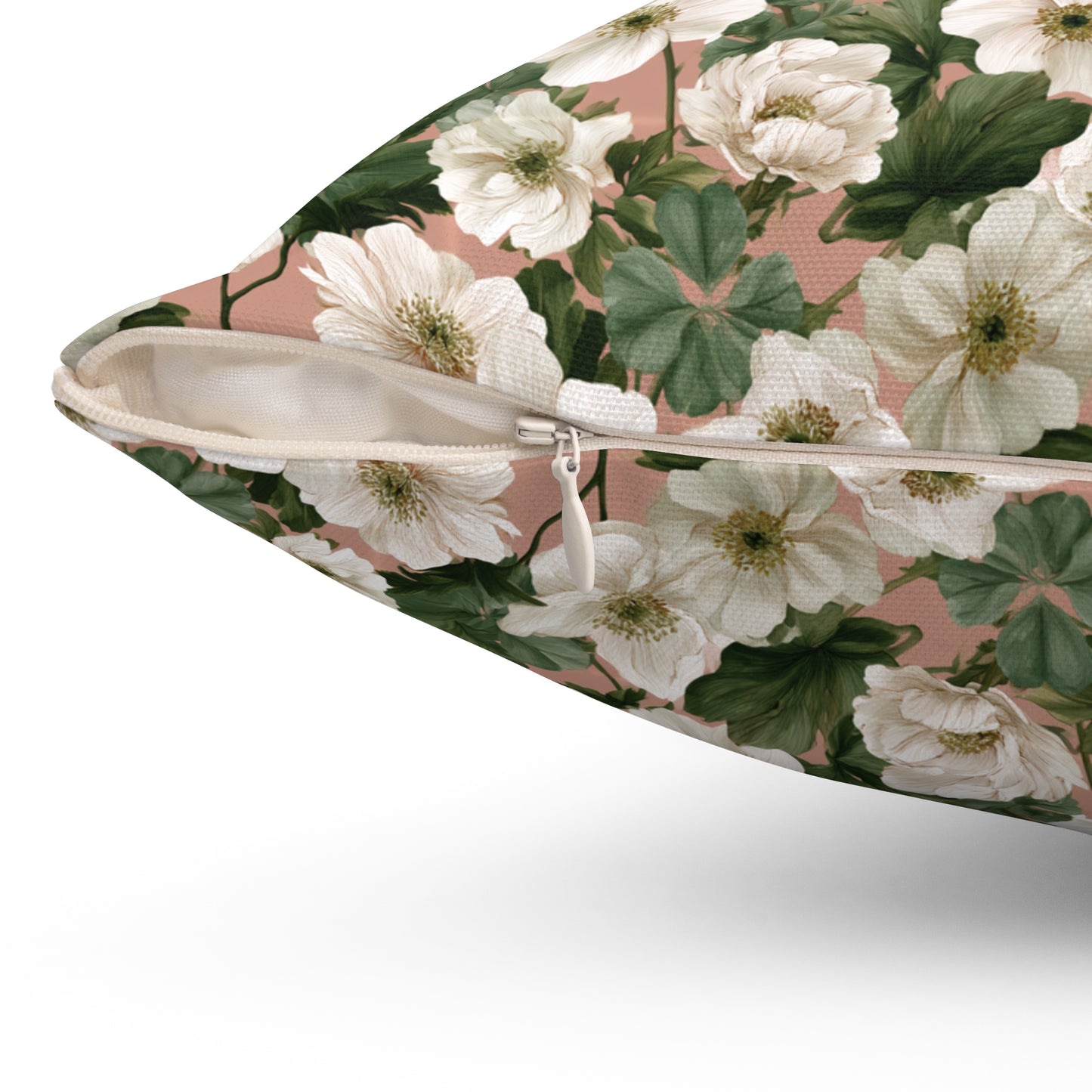 Vintage Floral Pattern Pillow | Square Throw Pillow, Botanical White Anemone Flowers Design