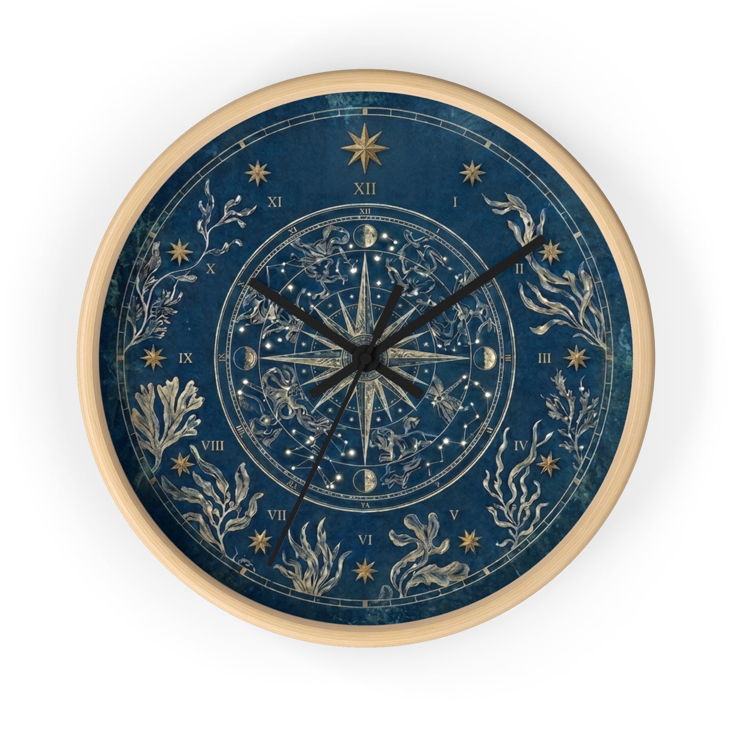Celestial Star Map Wall Clock | Nautical Seaweed Art, Dark Academia Decor