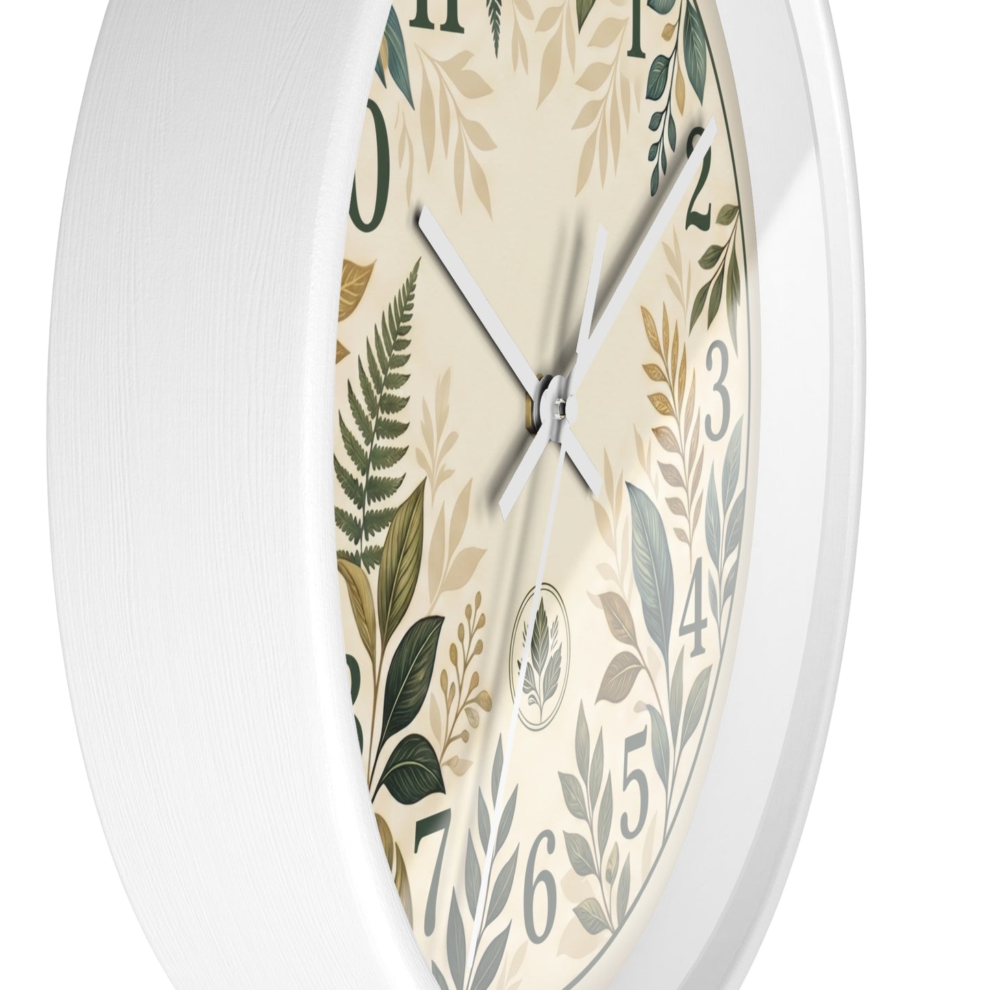 Botanical Leaves Wall Clock | Green Foliage Numbers, Neutral Rustic Decor